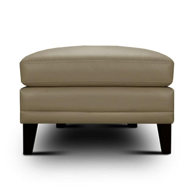 Hello Sofa Home Sienna Mid-Century Modern Top Grain Leather Ottoman in Beige