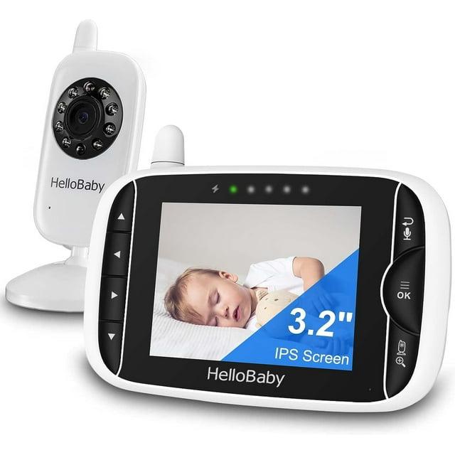 Video Baby Monitor with Camera and Audio, 3.2Inch LCD Display, Infrared Night Vision, Two-Way Audio and Room Temperature Monitoring,Lullaby,Sound Activated Screen HB