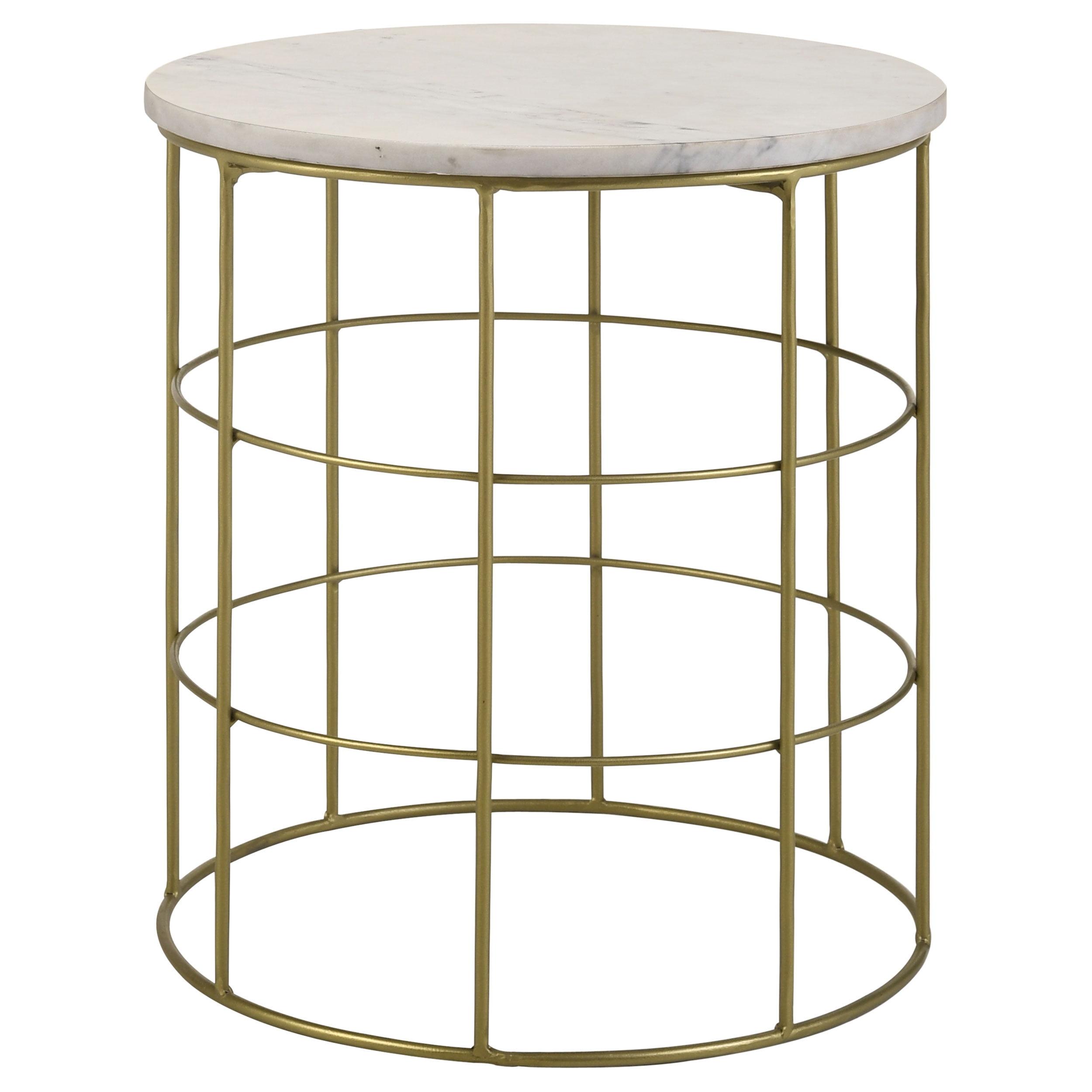 Heloisa White Marble Top Round Iron Accent Table