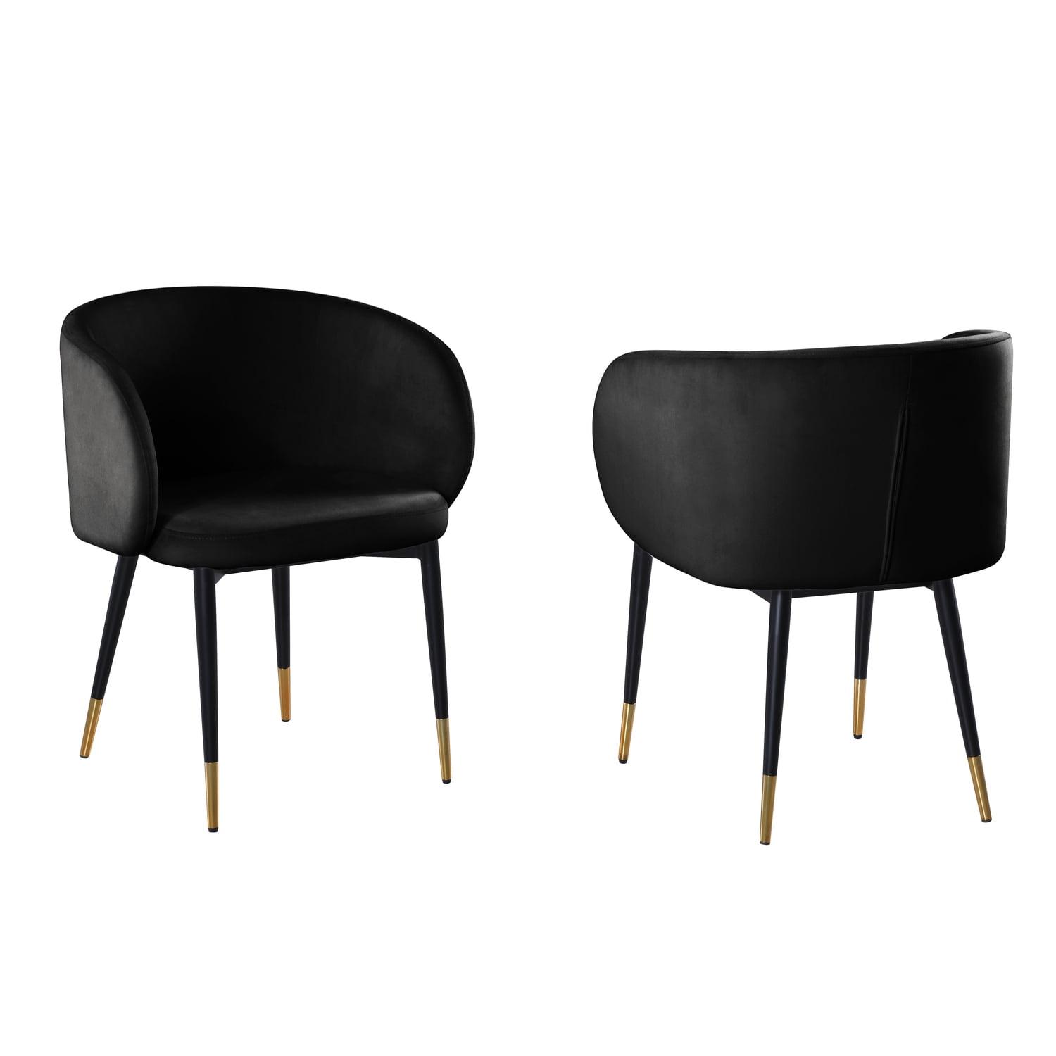 Hemingway Luxe Black Velvet Upholstered Side Chair with Gold Tips