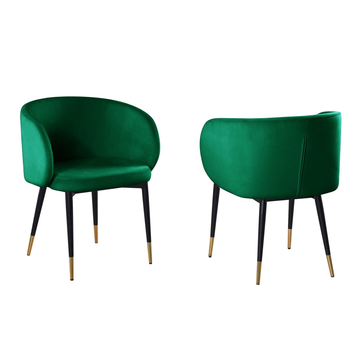 Elegant Green Velvet Low Side Chair with Gold-Tipped Black Legs