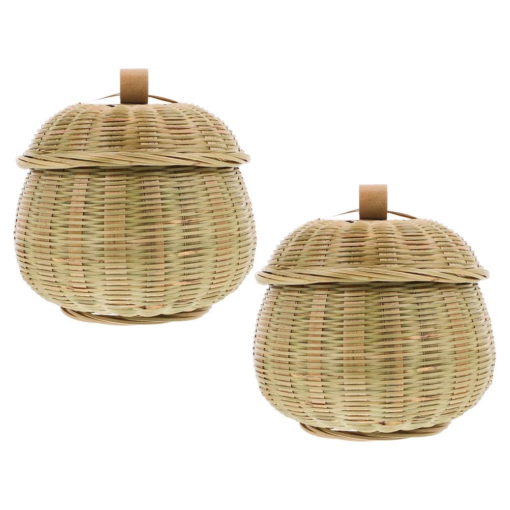 Bayou Breeze Hand-Woven Wicker Basket Storage with Lids (Set of 2)
