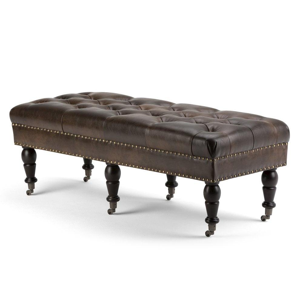 Simpli Home Henley Solid Hardwood Tufted Ottoman Bench In Distressed Brown