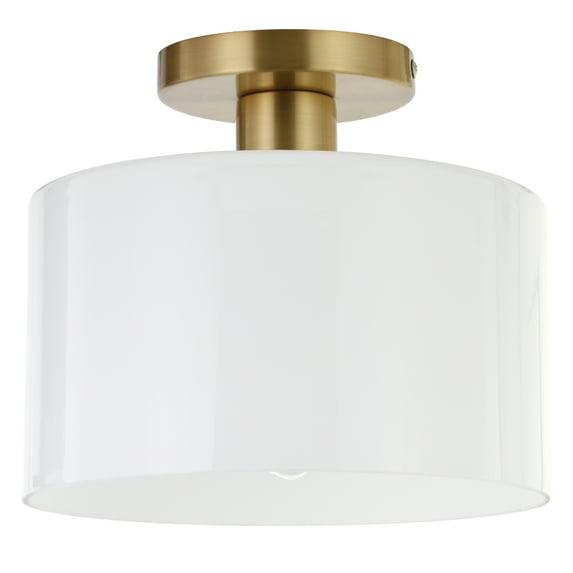 Henn&Hart 10" Brass Finish Metal/Glass Semi Flush Mount