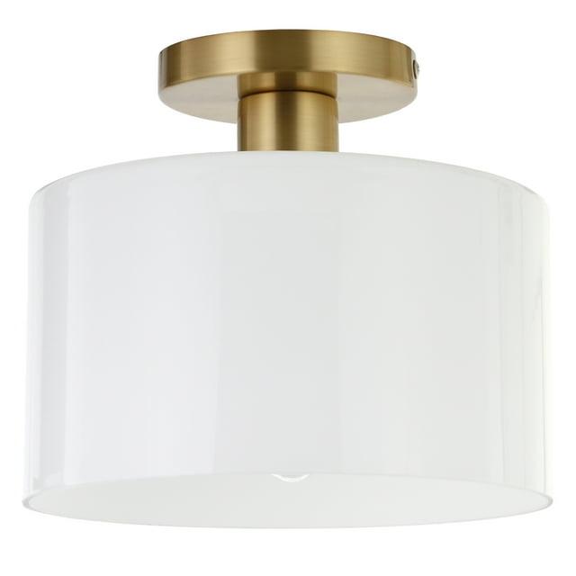 Henn&Hart 10" Brass Finish Metal/Glass Semi Flush Mount