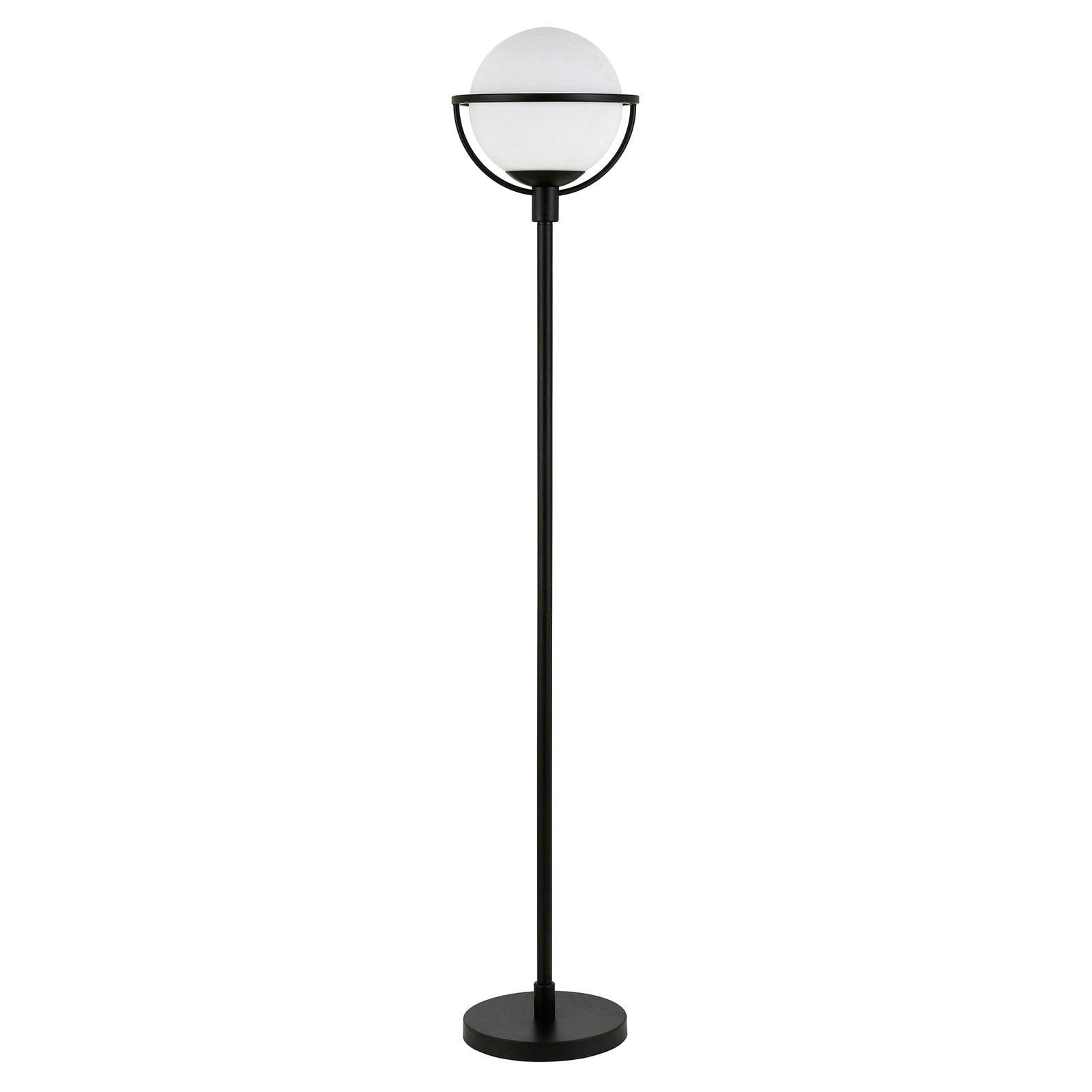 Alexa & Siri-Enabled White Glass Globe Floor Lamp with Bronze Base