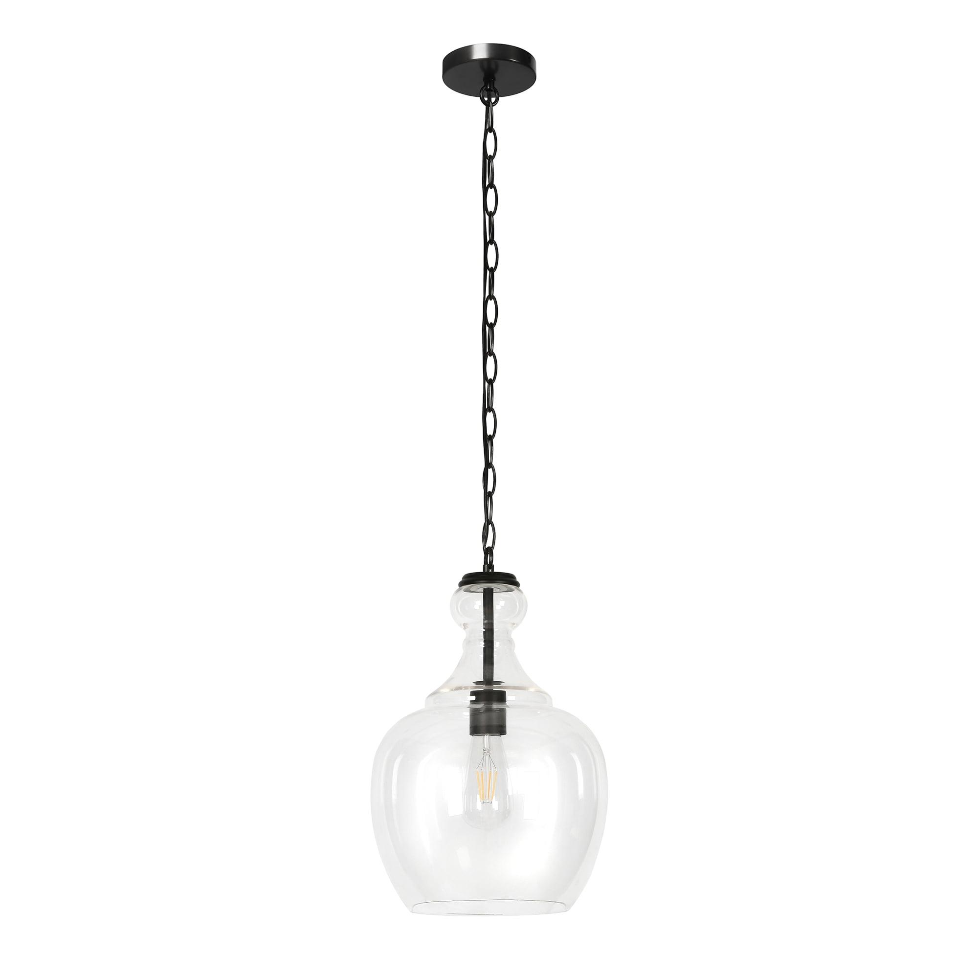 Evelyn&Zoe Verona 11" Wide Pendant with Glass Shade in Blackened Bronze/Clear