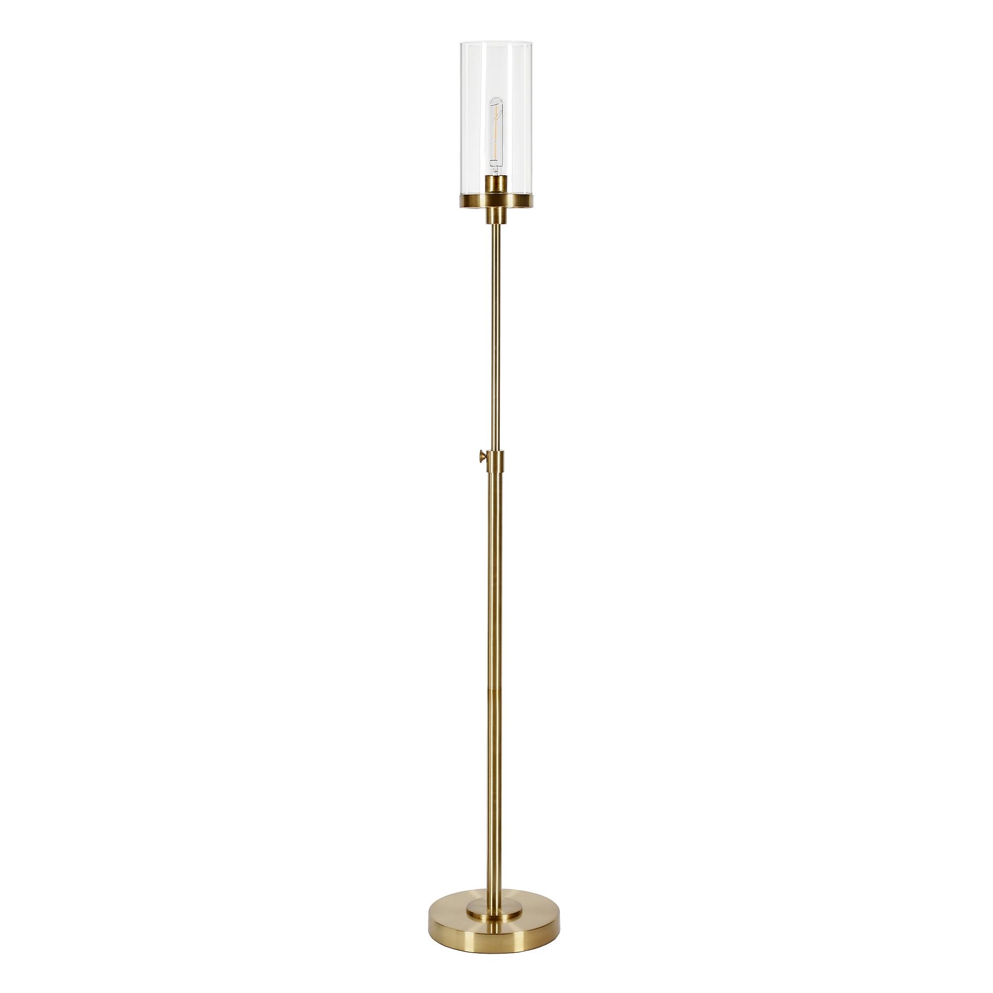 Elegant Industrial Brass Floor Lamp with Seeded Glass Shade