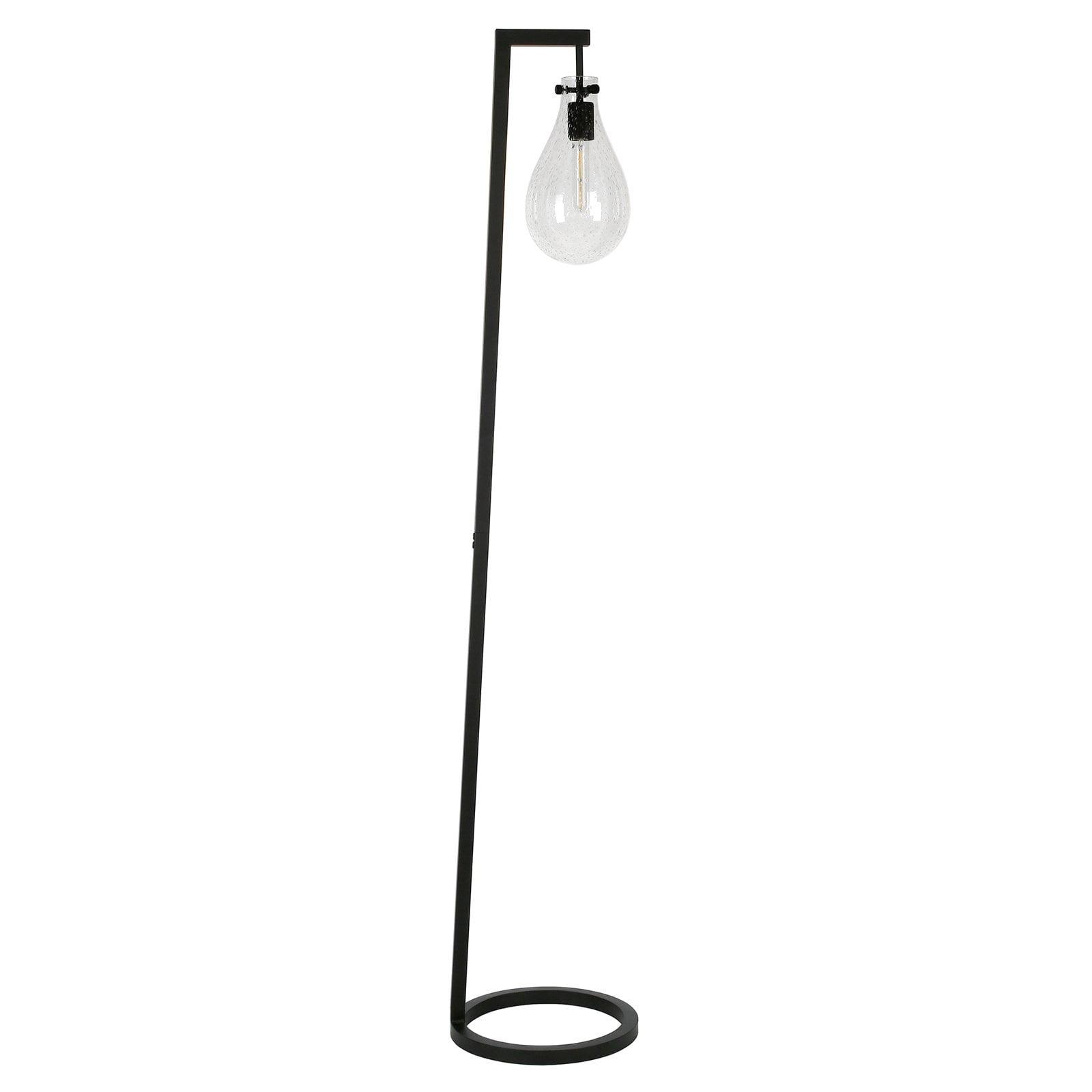 Adjustable Blackened Bronze Floor Lamp with Seeded Glass Shade