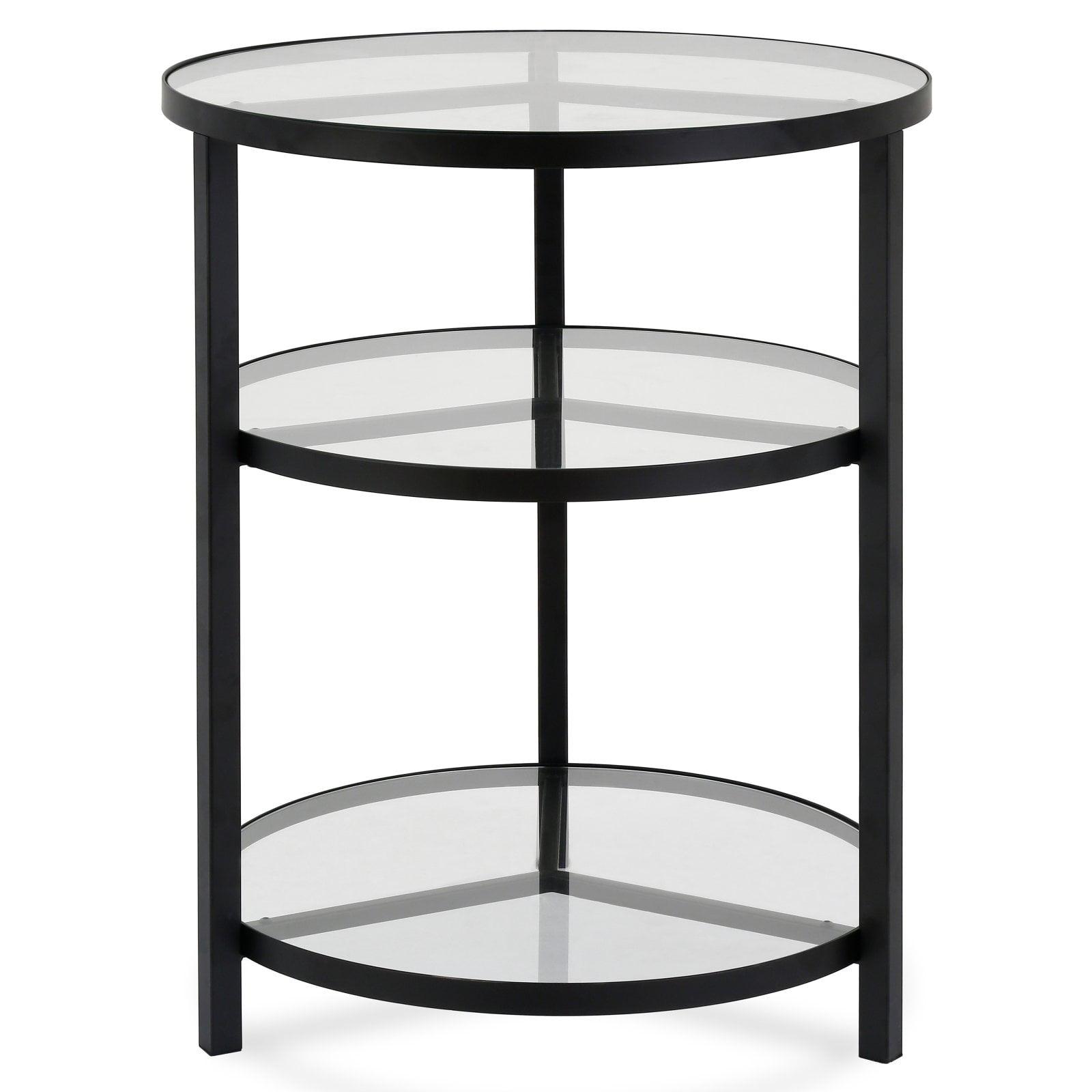 18'' Blackened Bronze Round Metal and Glass Side Table