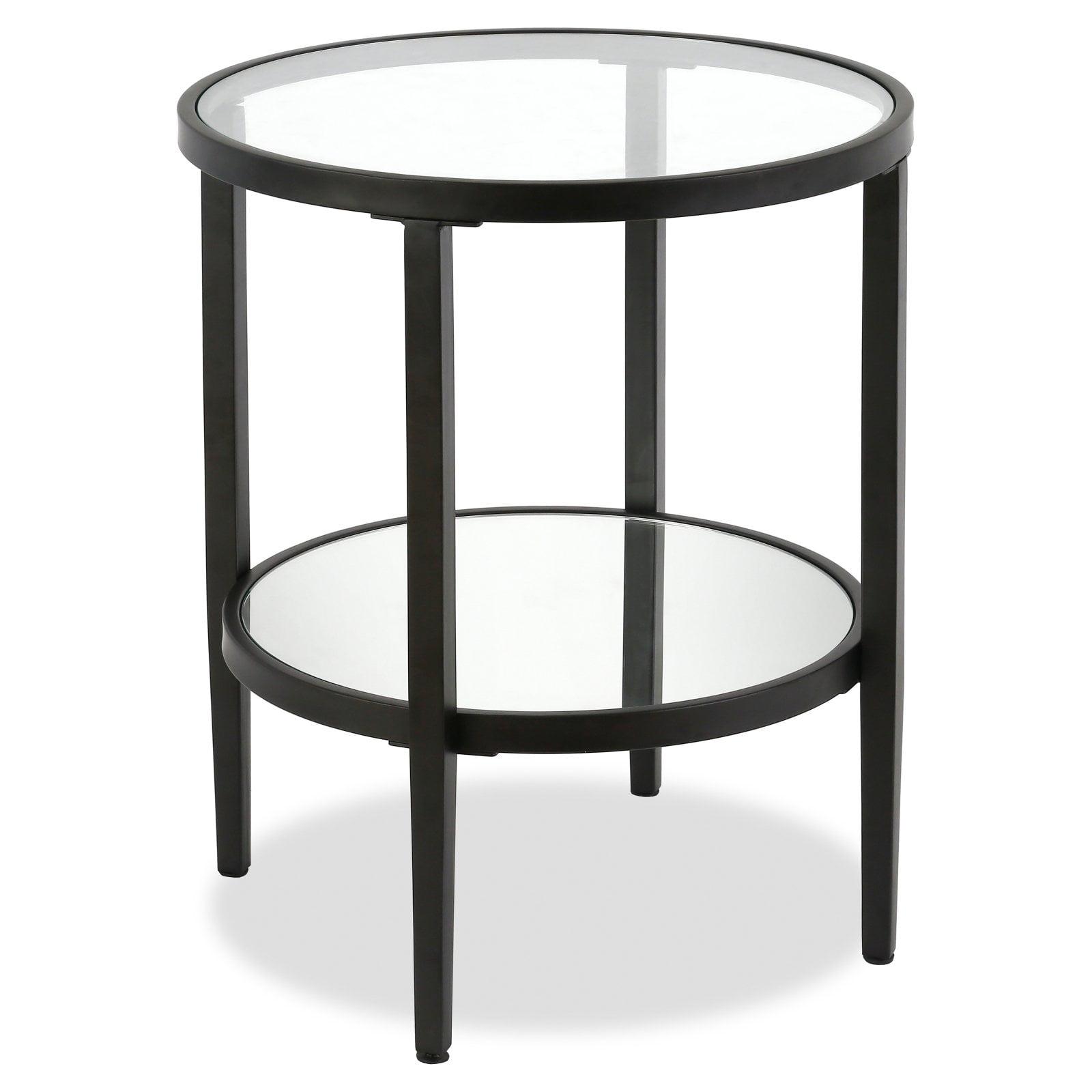 Hera 20" Blackened Bronze Round Metal & Glass Side Table