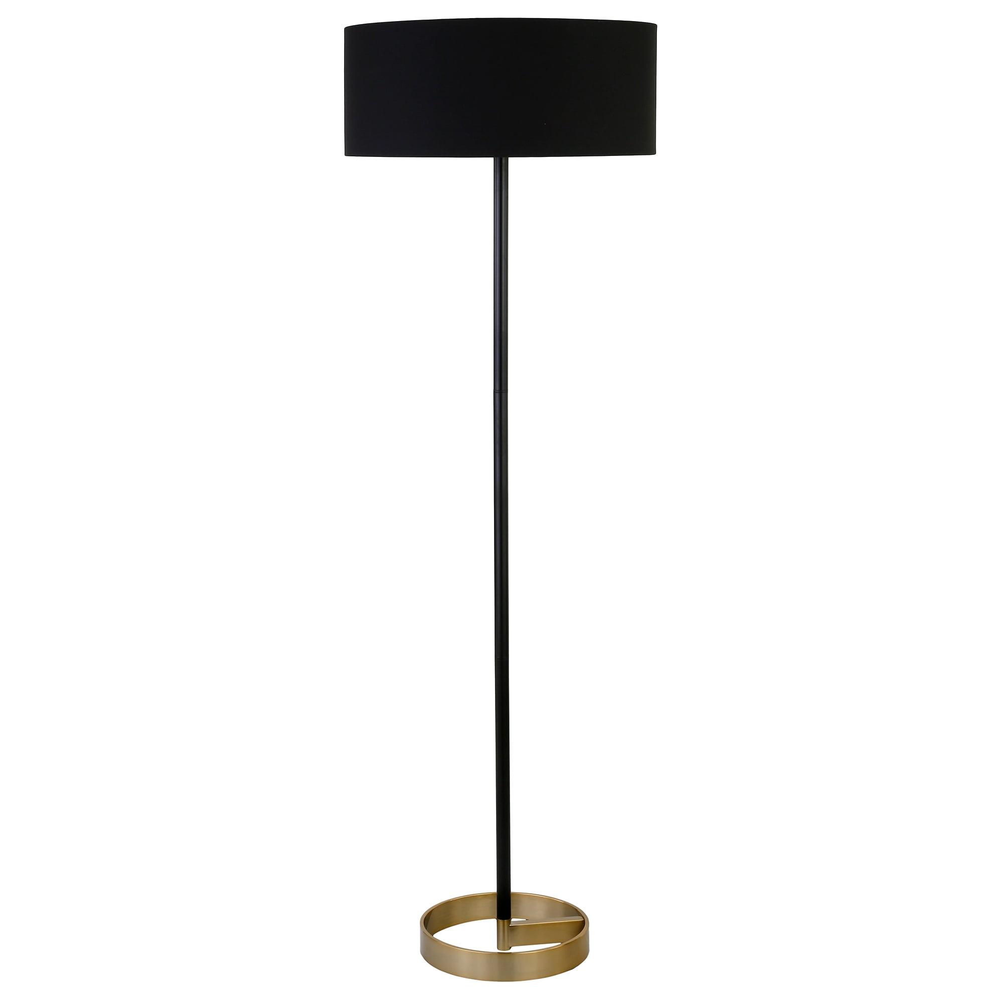 Henn&Hart 20" Matte Black/Brass Metal/Fabric Floor Lamp