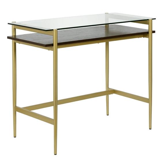 36" Brass Finish Desk with Walnut Shelf - Henn&Hart