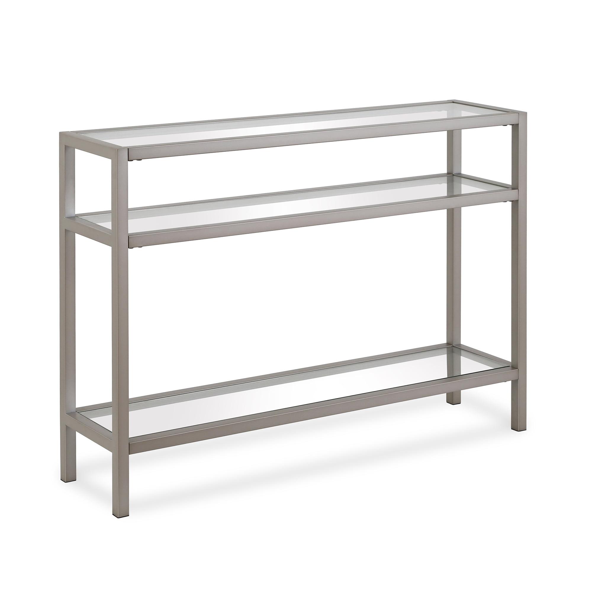 Henn&Hart 42" Satin Nickel Metal/Glass Console Table