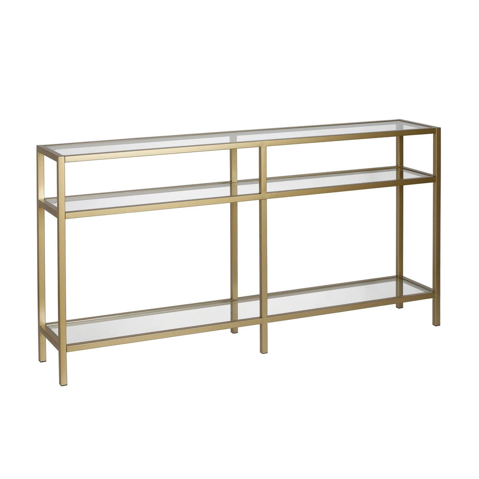 Sivil 55" Bronze and Brass Metal with Glass Console Table