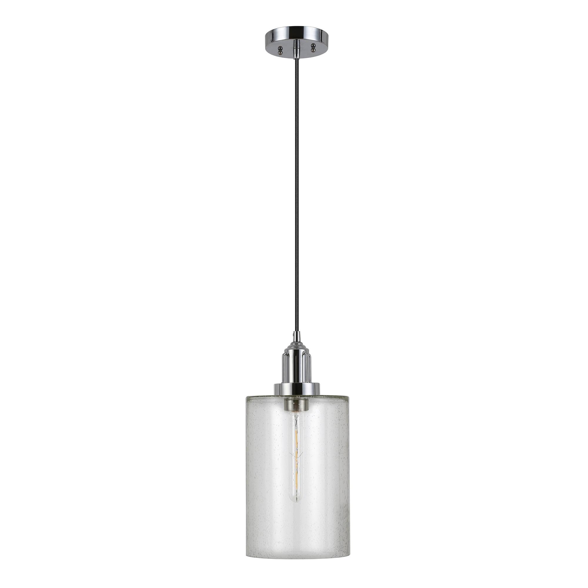 Nora 7.87" Polished Nickel and Seeded Glass Pendant