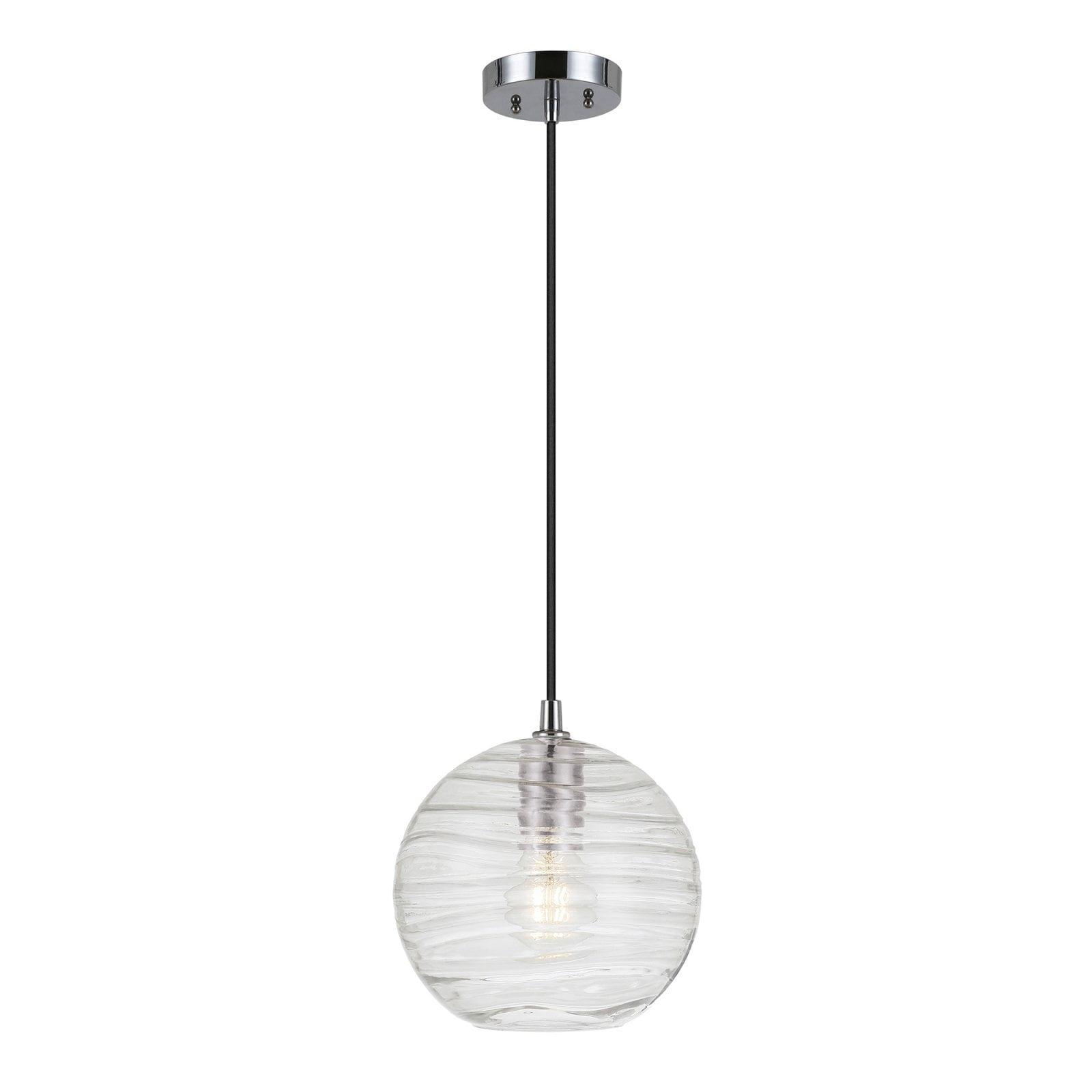 Polished Nickel Globe Pendant Light with Rippled Glass Shade