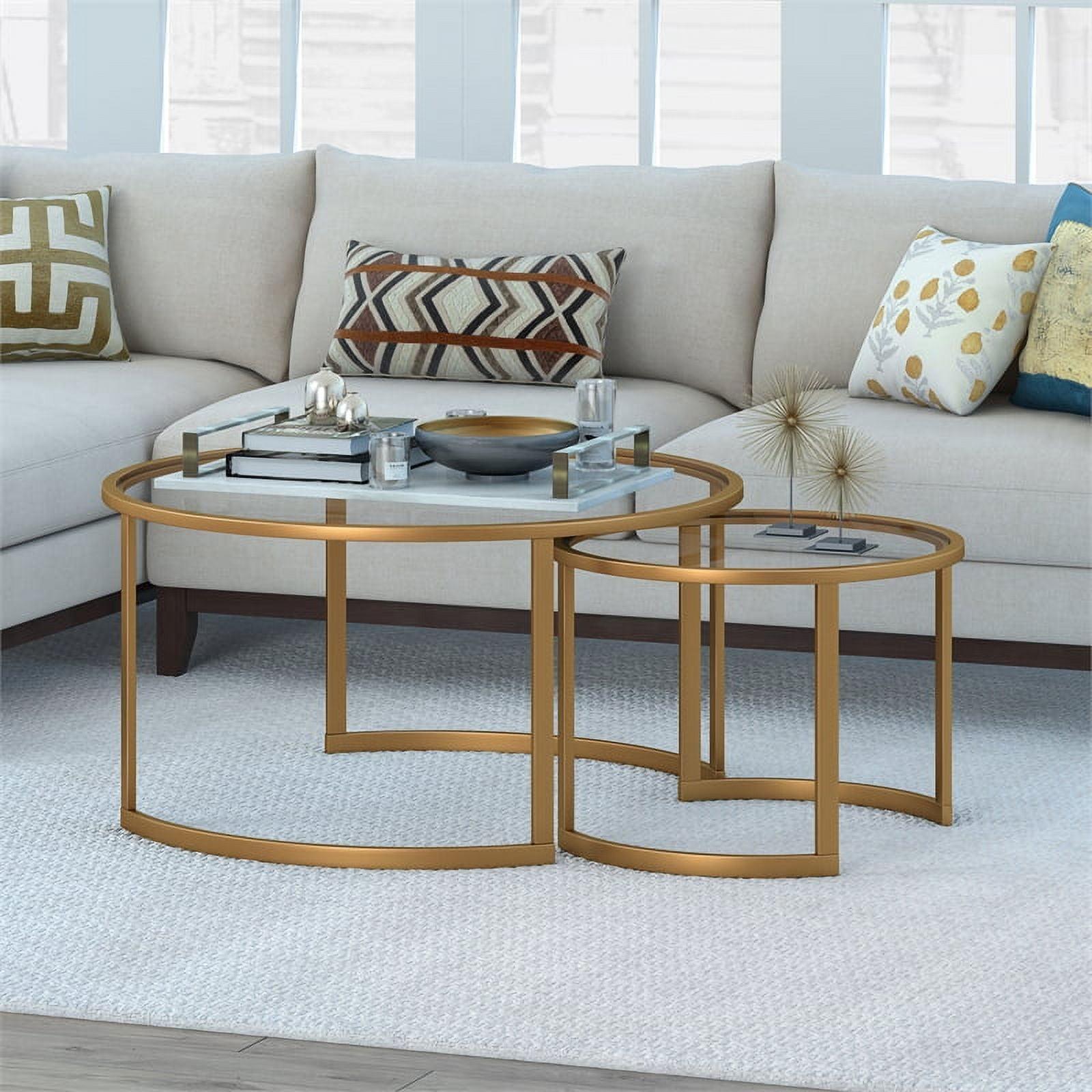 Elysian Brass & Glass 36" Round Nested Coffee Table Set