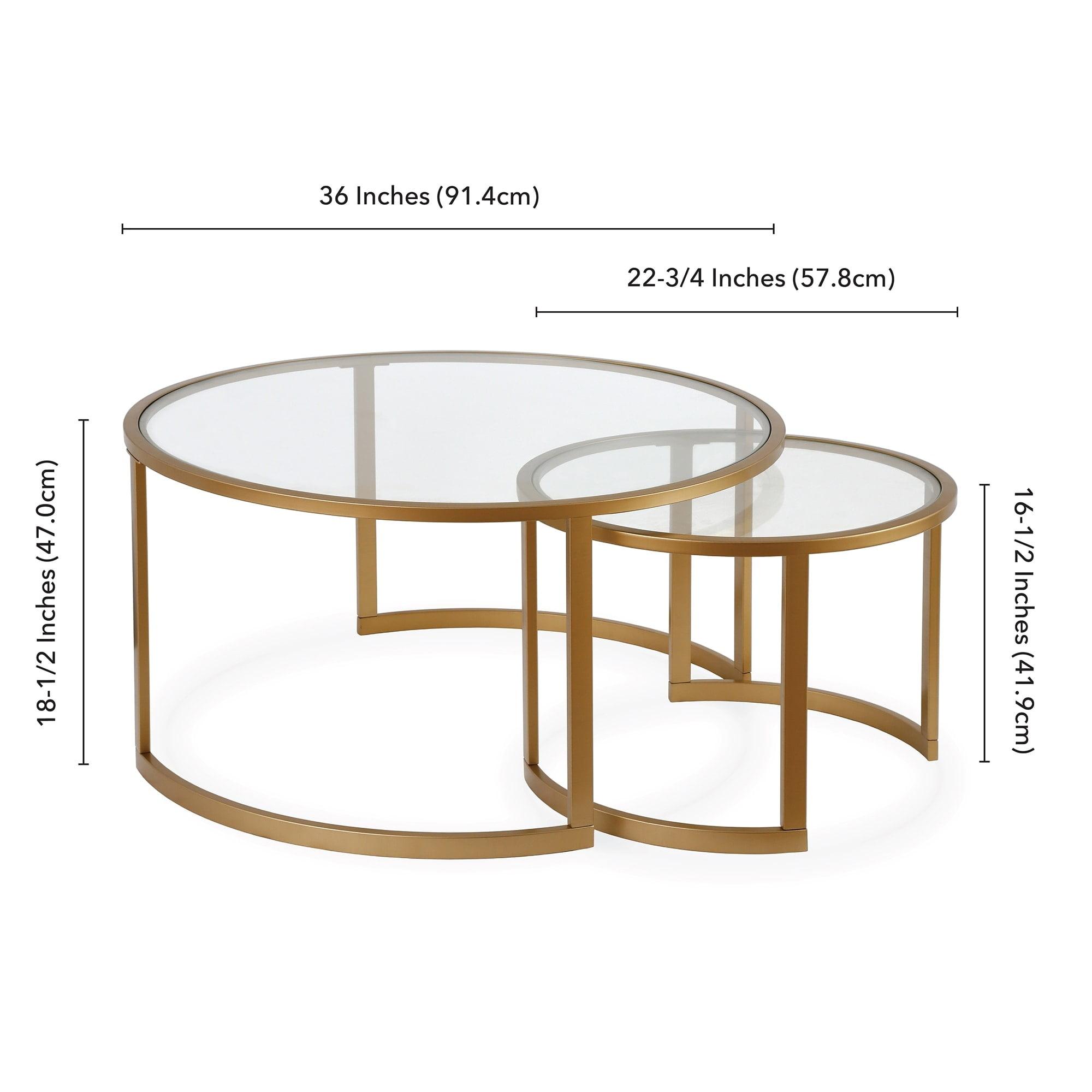 Ivalee 36" Glass And Steel Round Nested Coffee Tables