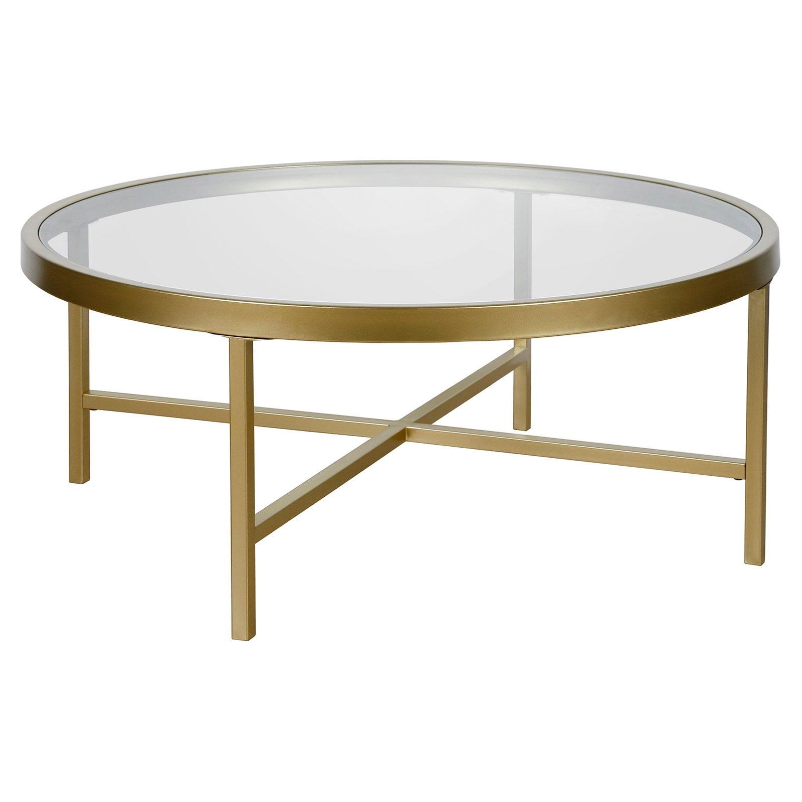 Elegant 36" Round Glass-Top Coffee Table with Brass Finish