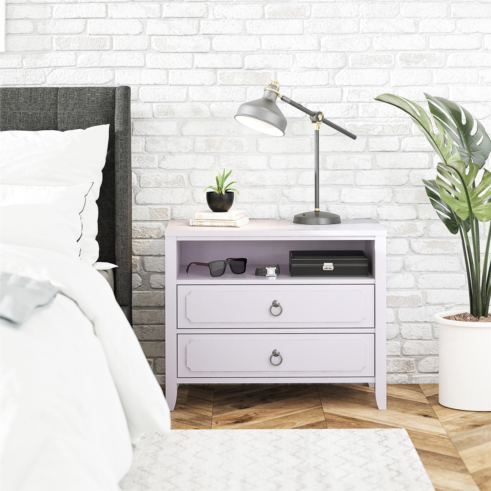 Lavender MDF and Wood 2-Drawer Nightstand with Open Cubby