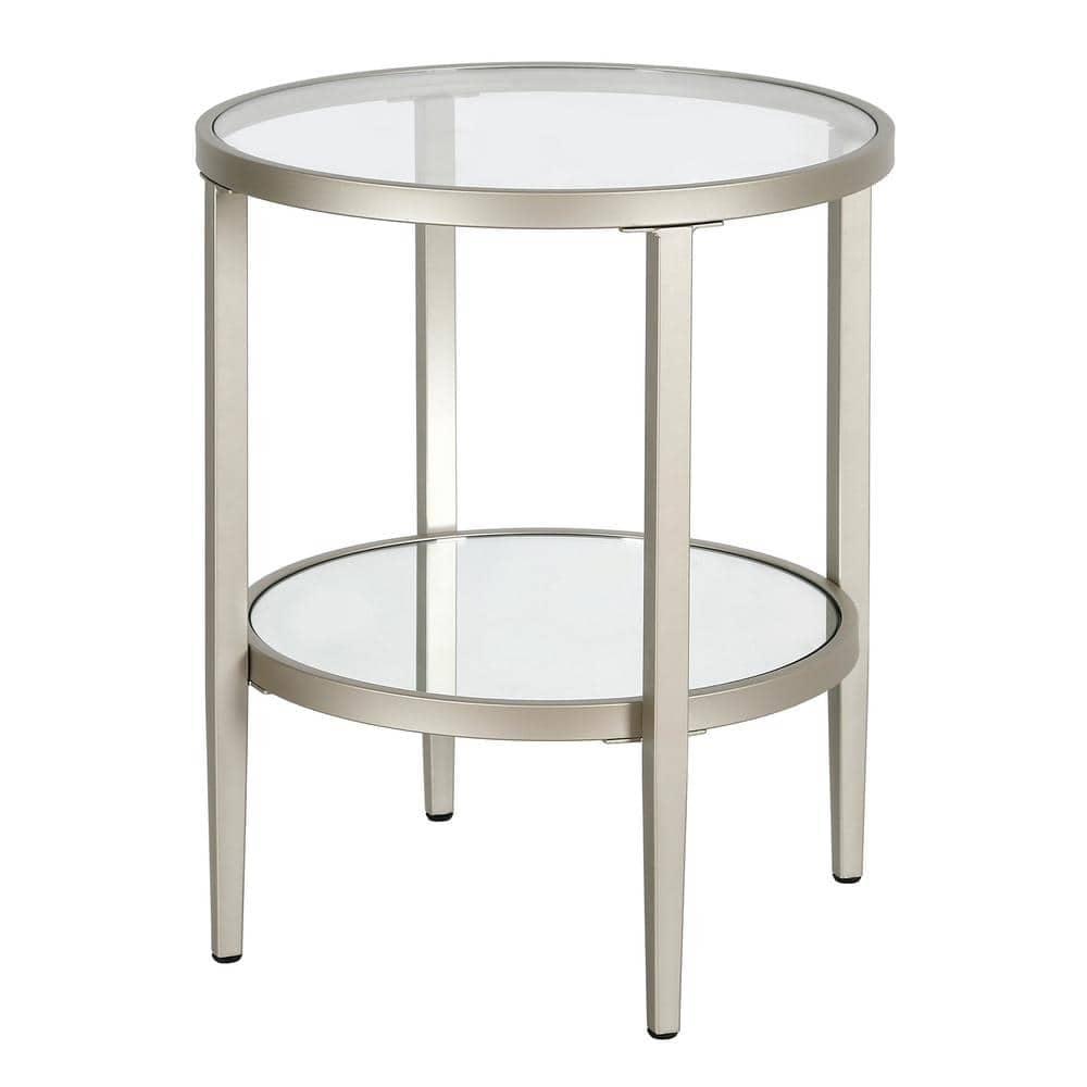 Satin Nickel Round Metal and Glass Accent Table