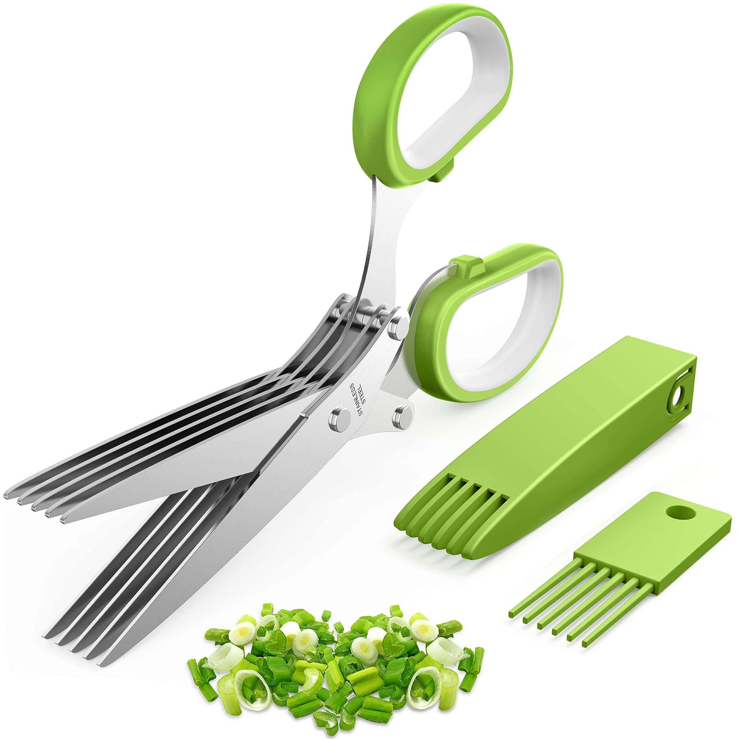 Herb Scissors, Kitchen Herb Shears Cutter with 5 Blades and Cover, Sharp Dishwasher Safe Kitchen Gadget - Green C49