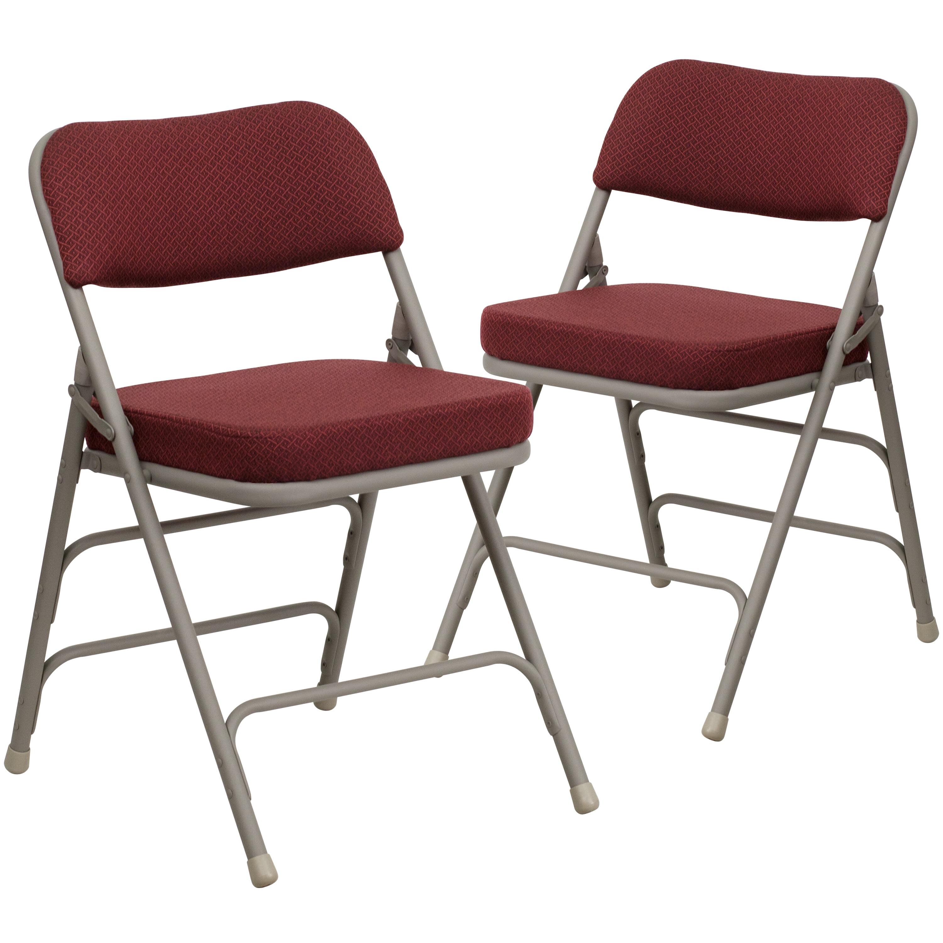 Set of 2 Burgundy Fabric Cushioned Metal Folding Reception Chairs