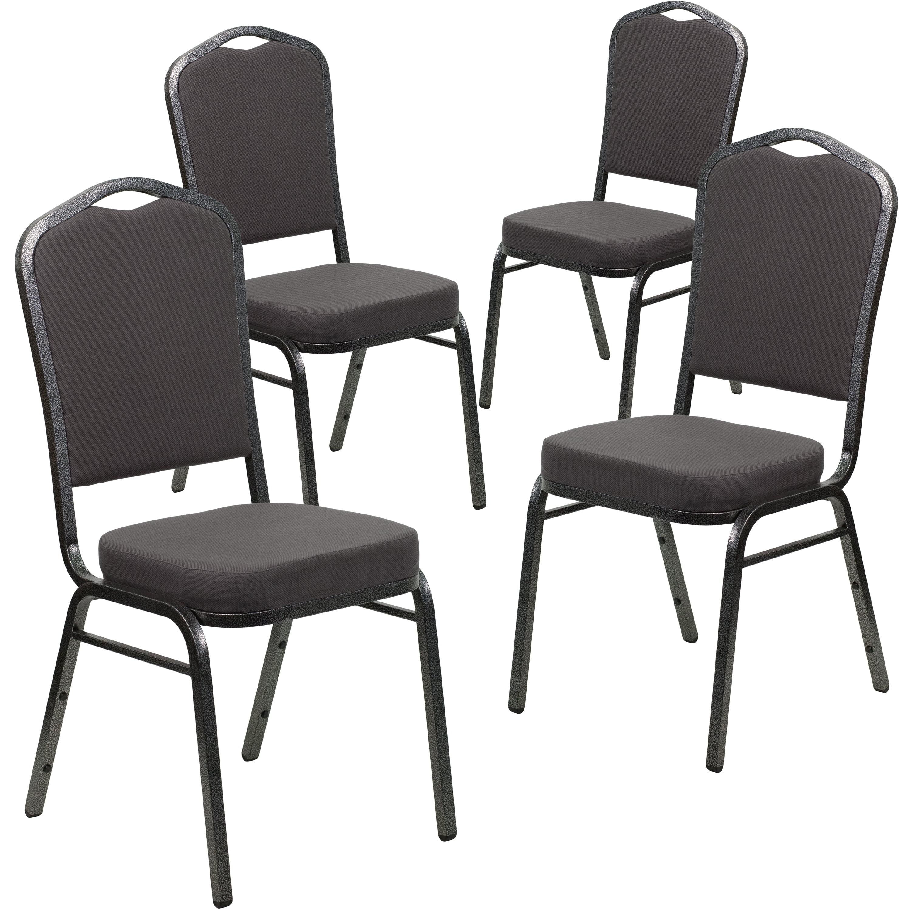 Gray Fabric and Silver Metal Stacking Banquet Chairs, Set of 4