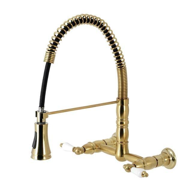 Kingston Brass Heritage Double-Handle 2-Hole Wall-Mount Pre-Rinse Bridge Kitchen Faucet