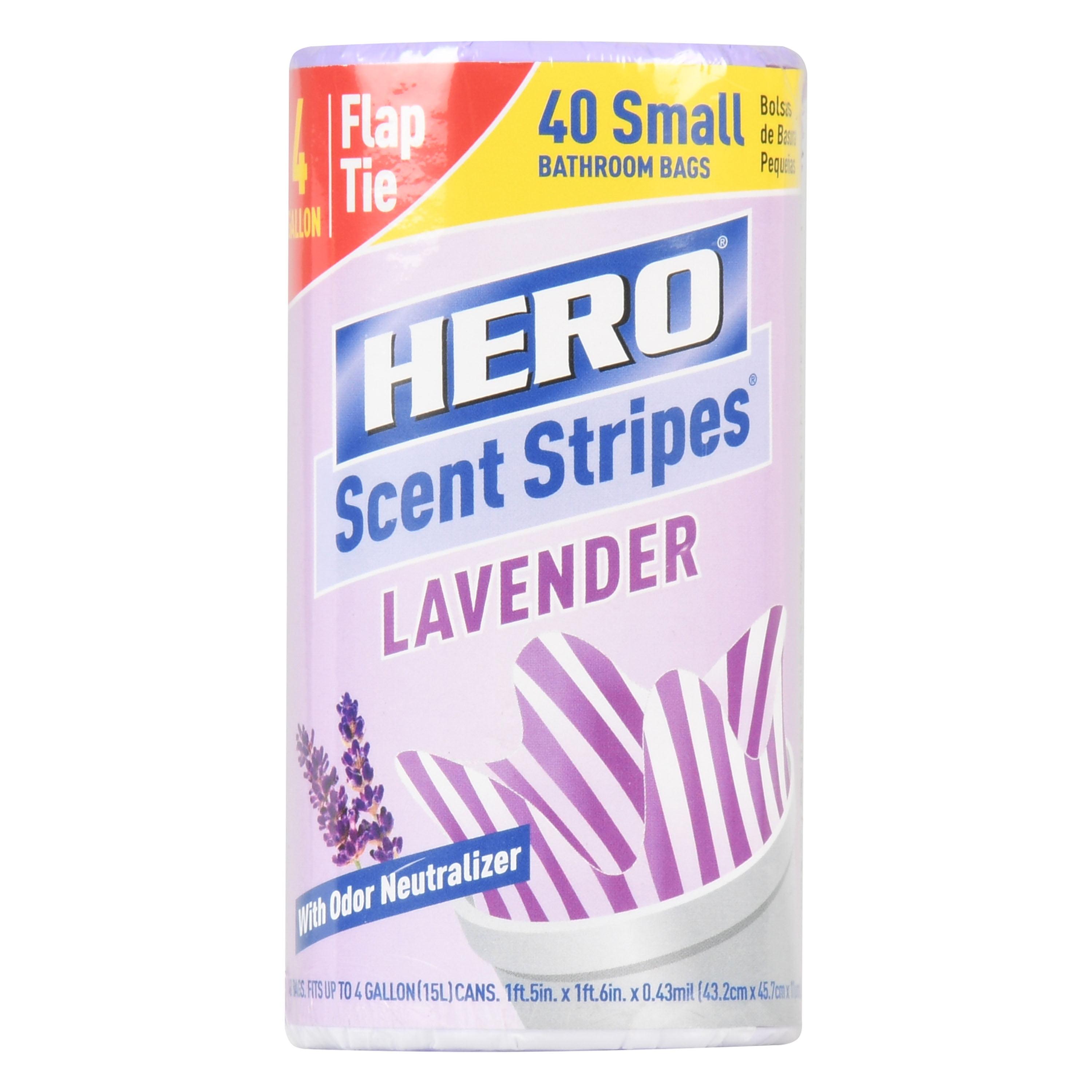 Hero Small Trash Bags, 4 Gallon, 40 Bags (Lavender Scent)