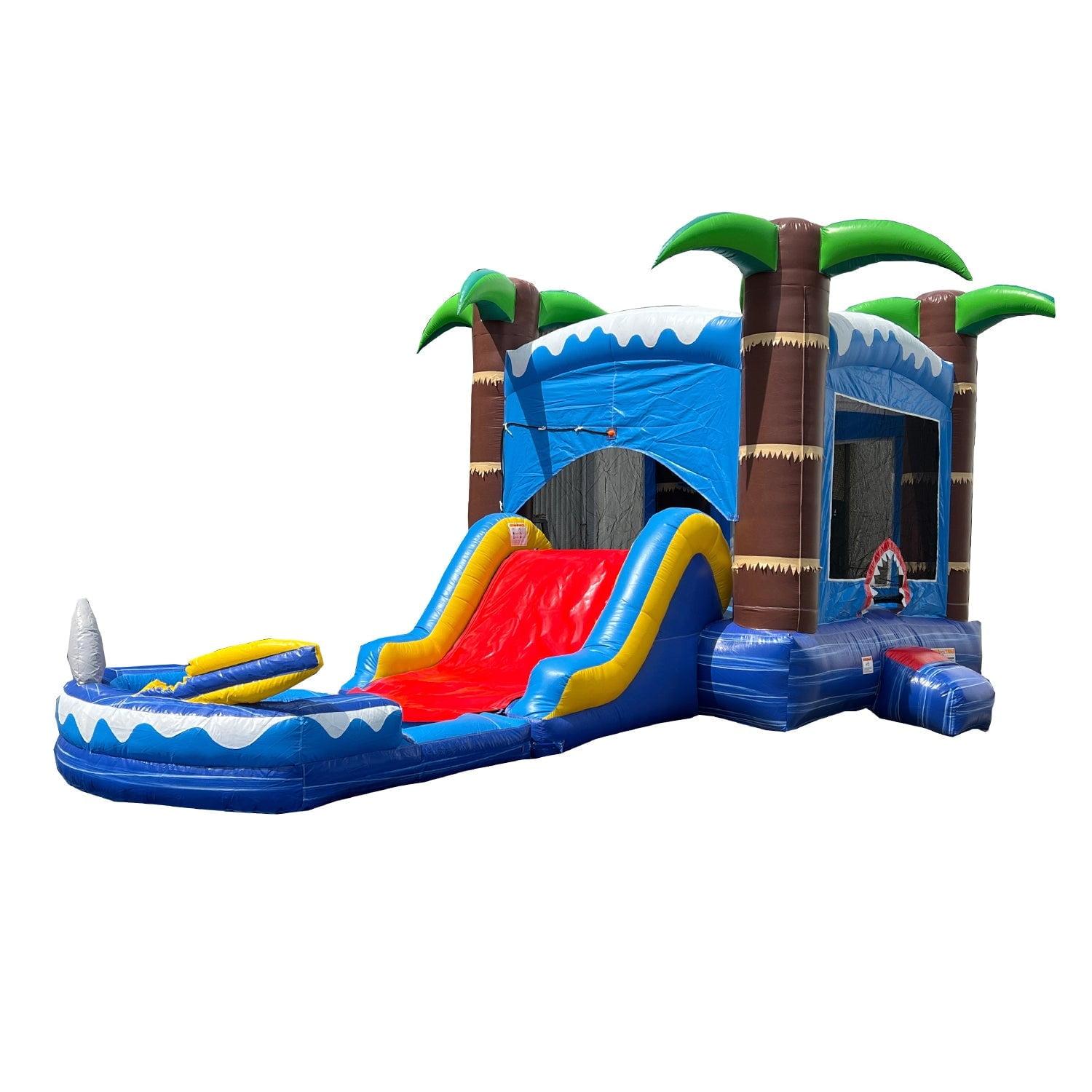 HeroKiddo Ocean Shark Commercial Grade Bounce House Water Slide with Splash Pool for Kids and Adults (with Blower), Basketball Hoop, Outdoor Indoor, Wet Dry Combo, Big Inflatable, Rental Quality
