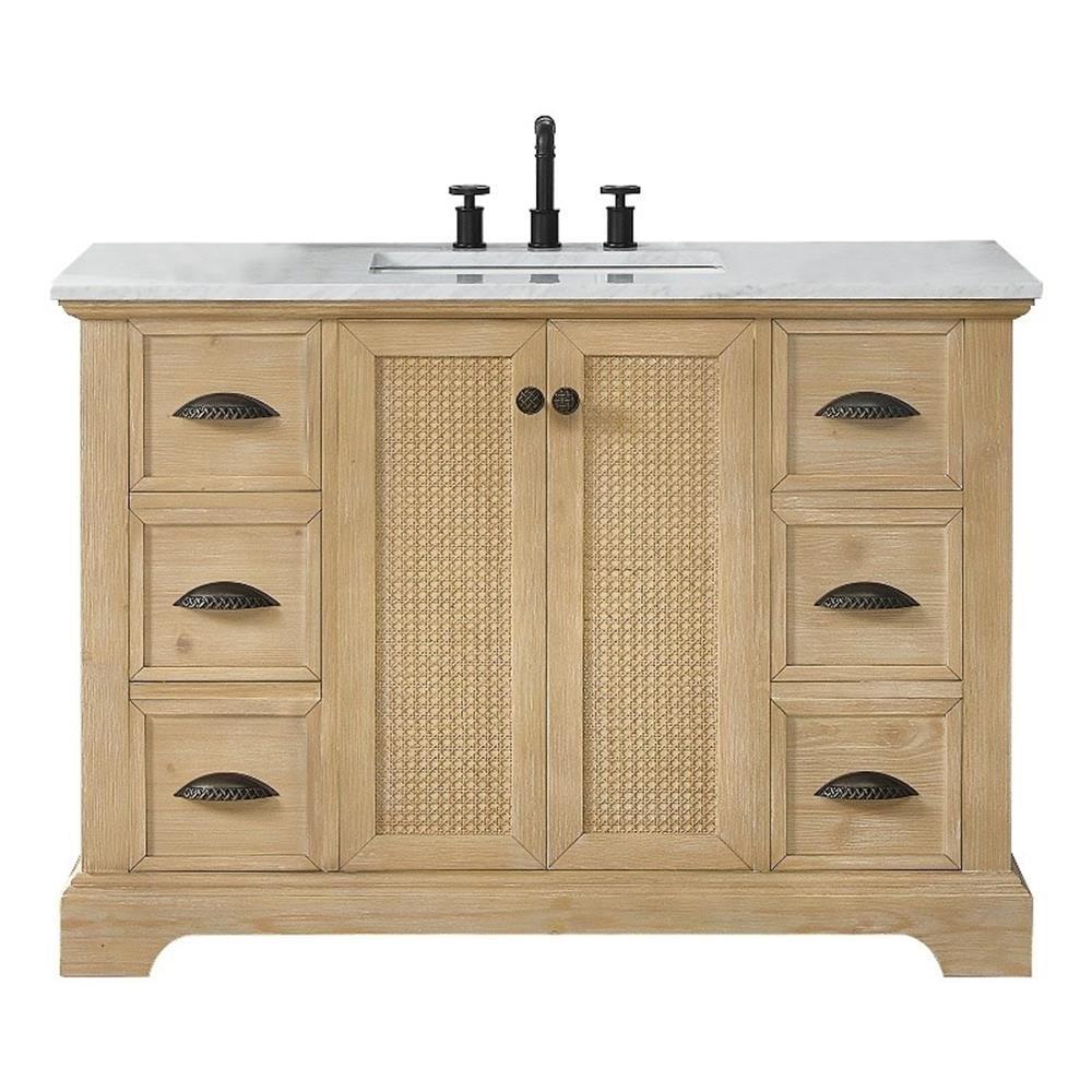 Hervas 48" Fir Wood Brown Single Bath Vanity with White Marble Top