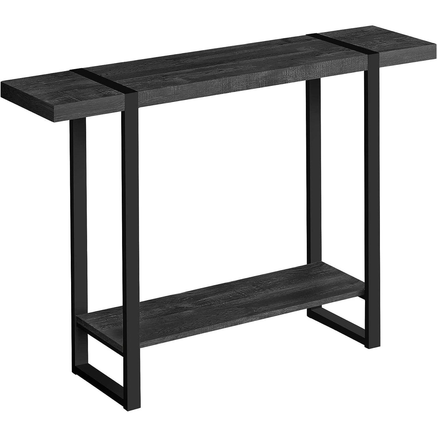 Black Rectangular Wood and Metal Console Table with Storage