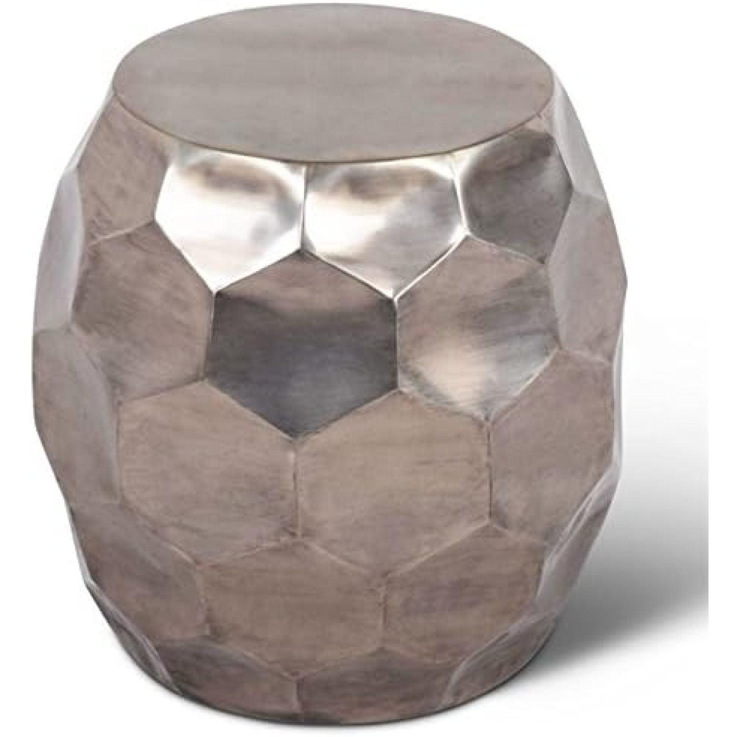 Stomp 20" Round Silver Metal and Stone End Table