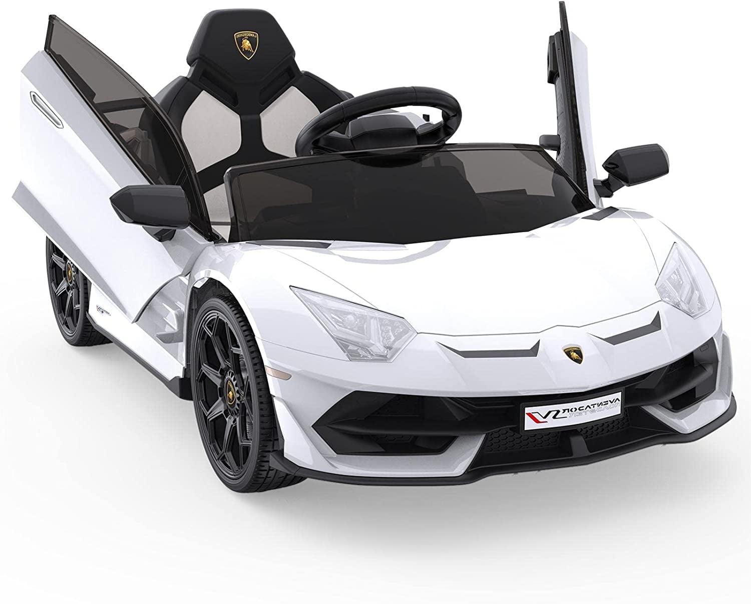 White 12V Lamborghini Ride-On Sports Car with LED Headlights