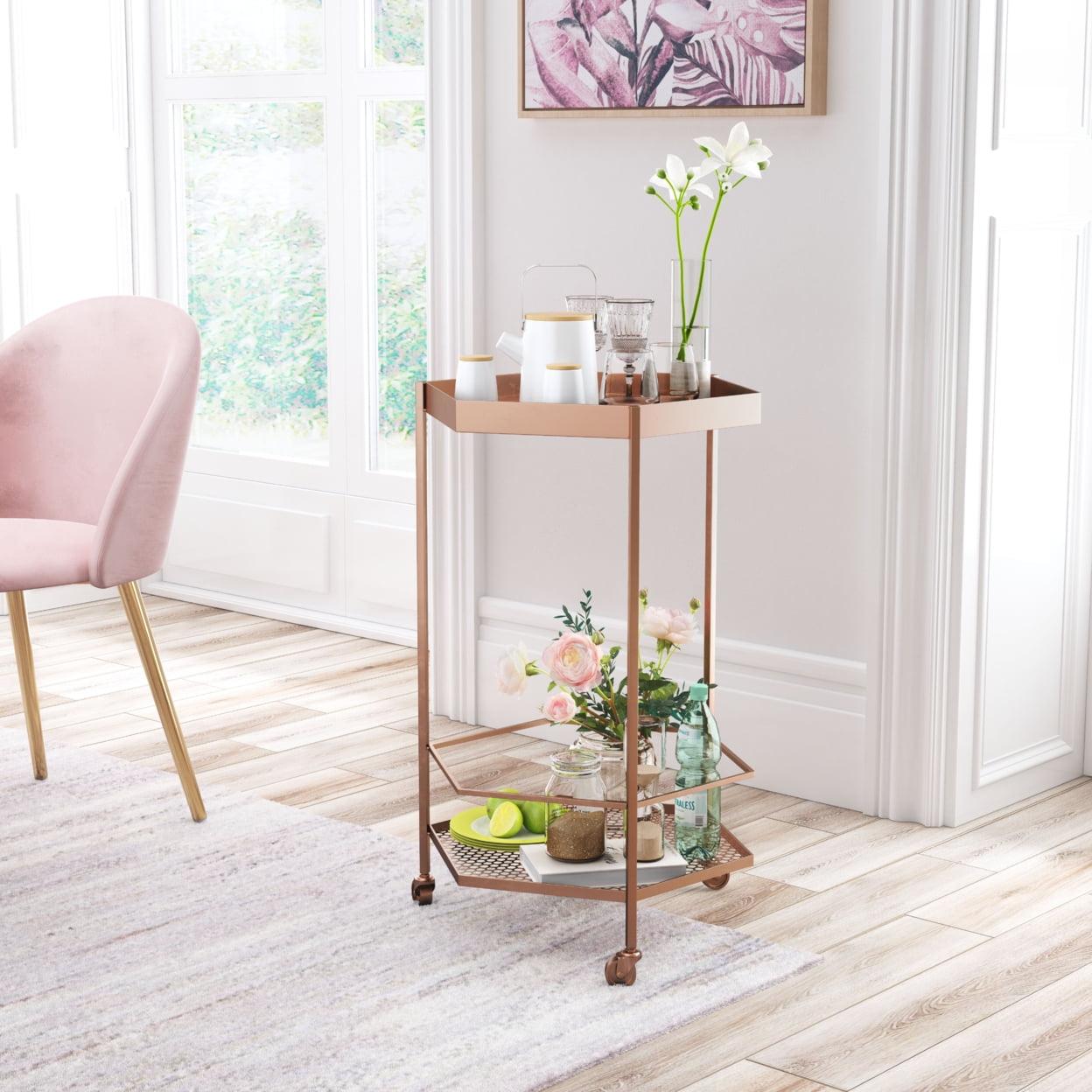 Vintage Gold Hexagon Storage Bar Cart with Sleek Shelves