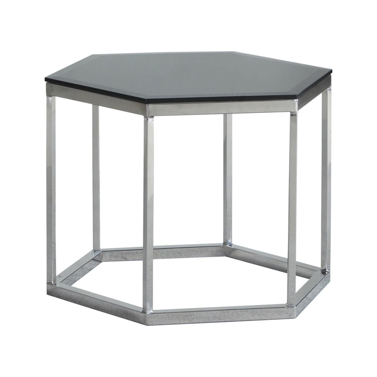 Contemporary Hexagonal Black and Silver Metal-Glass Accent Table