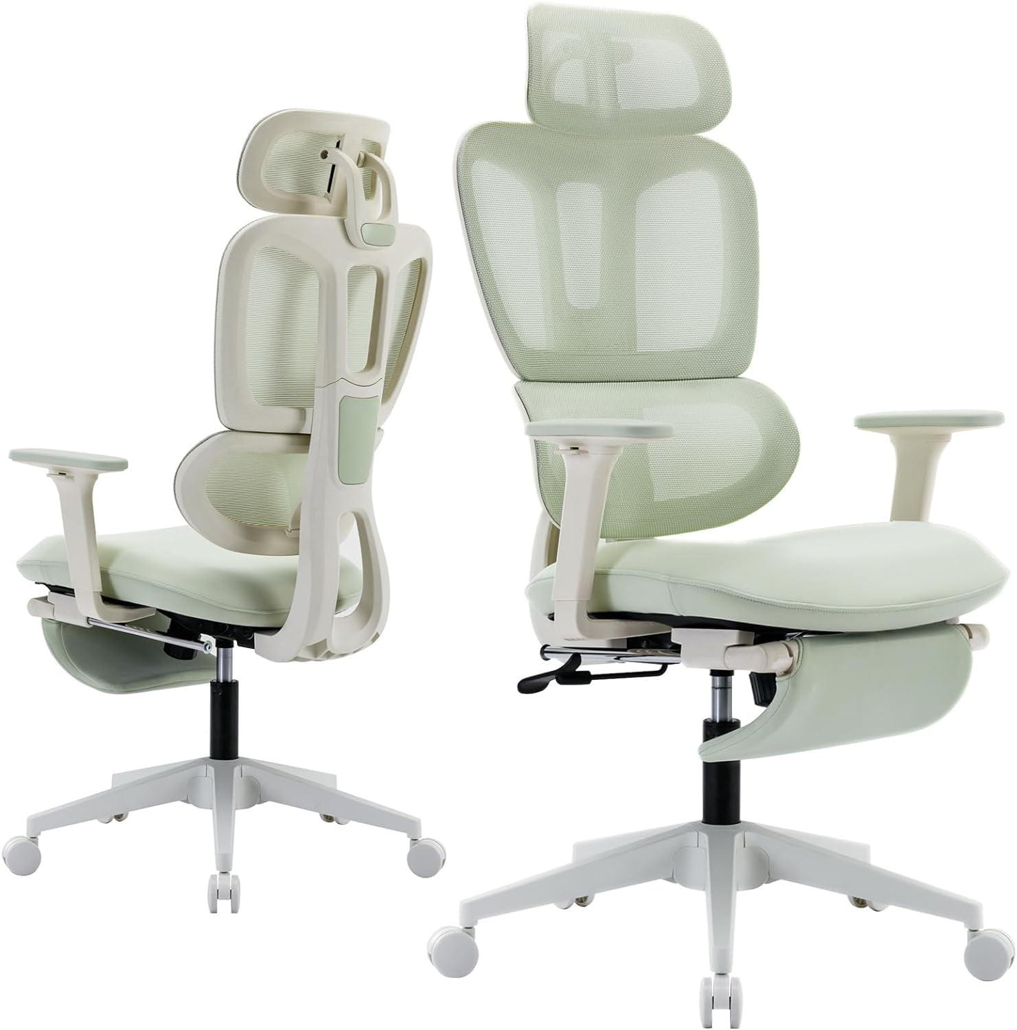 Hforesty Ergonomic Mesh Office Chair, Swivel Computer Chair with 3D Lumbar Support, High Back Desk Chair with Footrest, Headrest and 2D Armrests,300lbs, Green