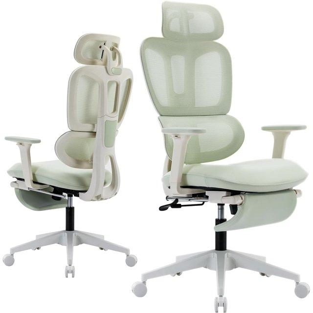 Hforesty Ergonomic Mesh Office Chair, Swivel Computer Chair with 3D Lumbar Support, High Back Desk Chair with Footrest, Headrest and 2D Armrests,300lbs, Green