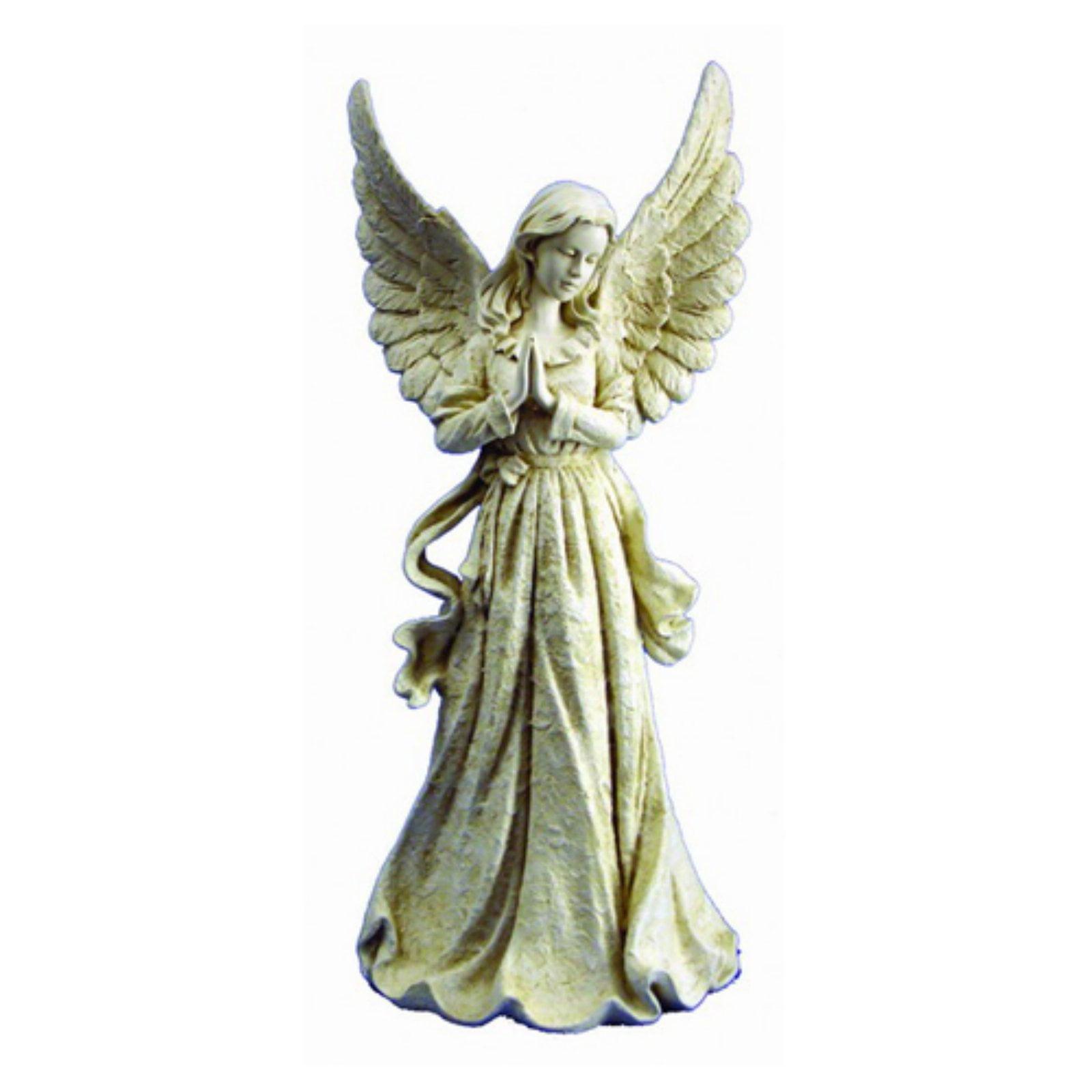 27" Beige Resin Standing Angel with Wings Up Statue