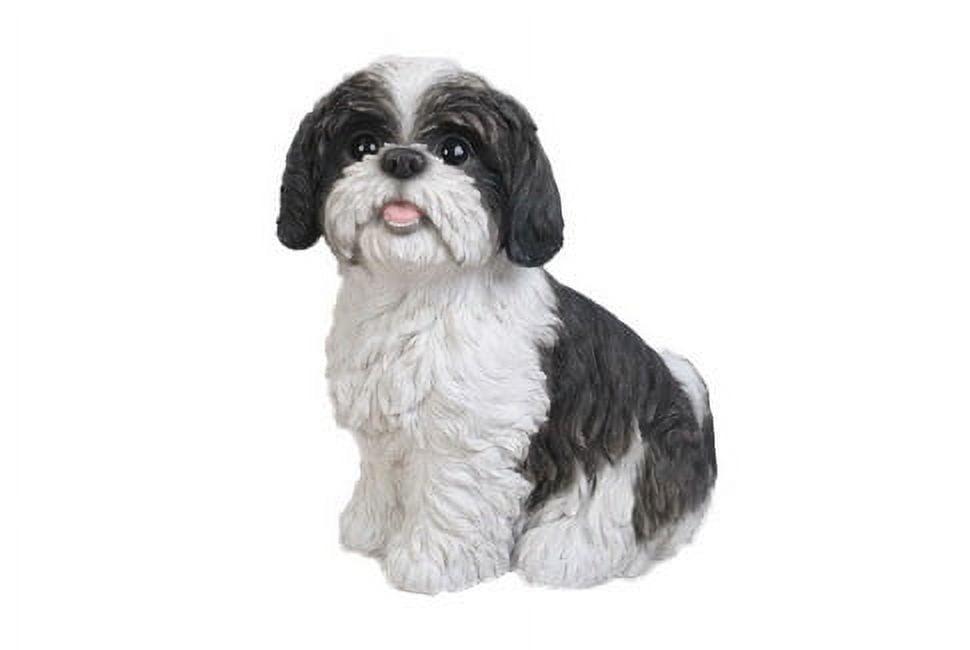 Black and White Polyresin Sitting Shih Tzu Dog Statue