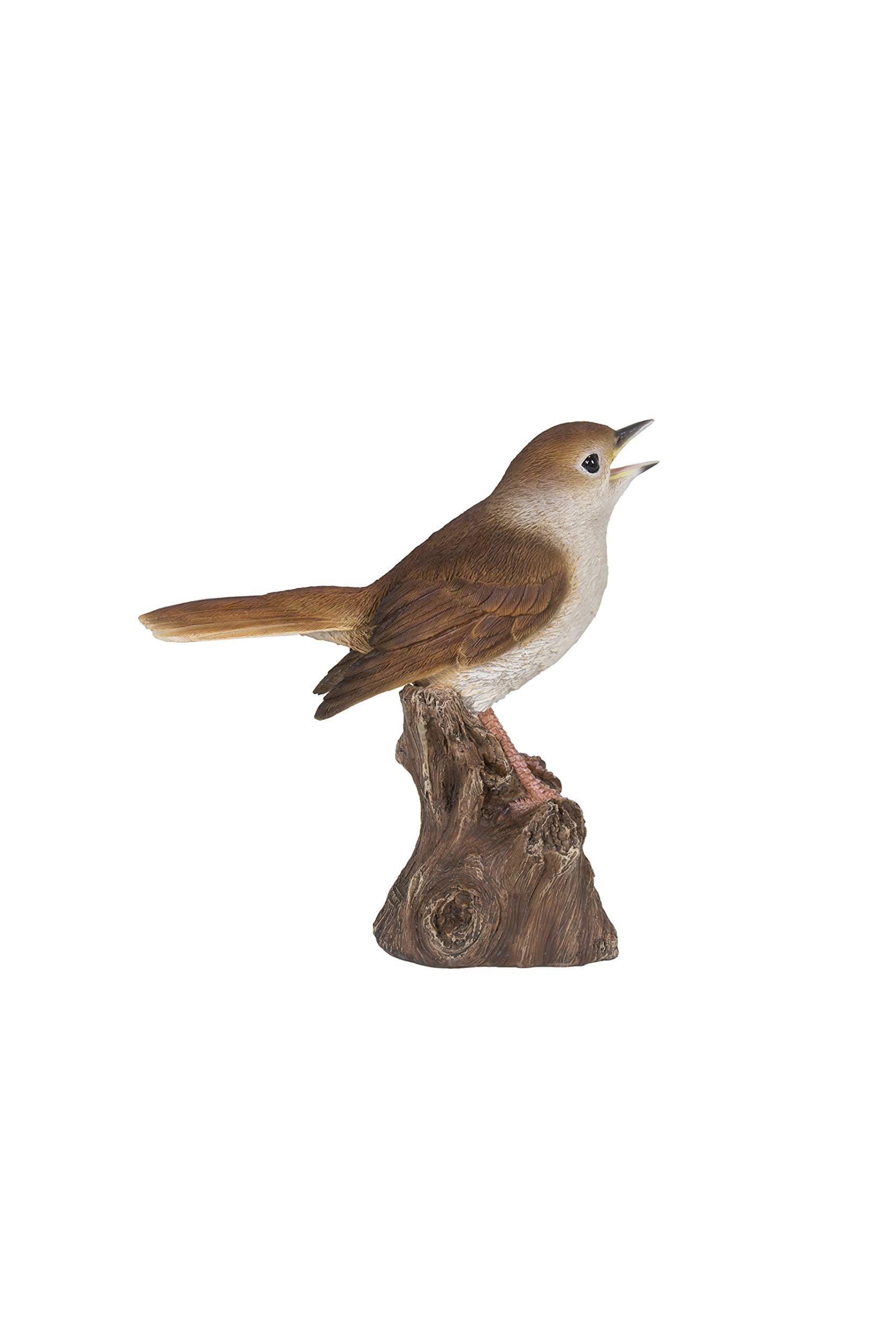 Hi-Line Gift Ltd. Motion Activated Singing Nightingale Standing on Stump