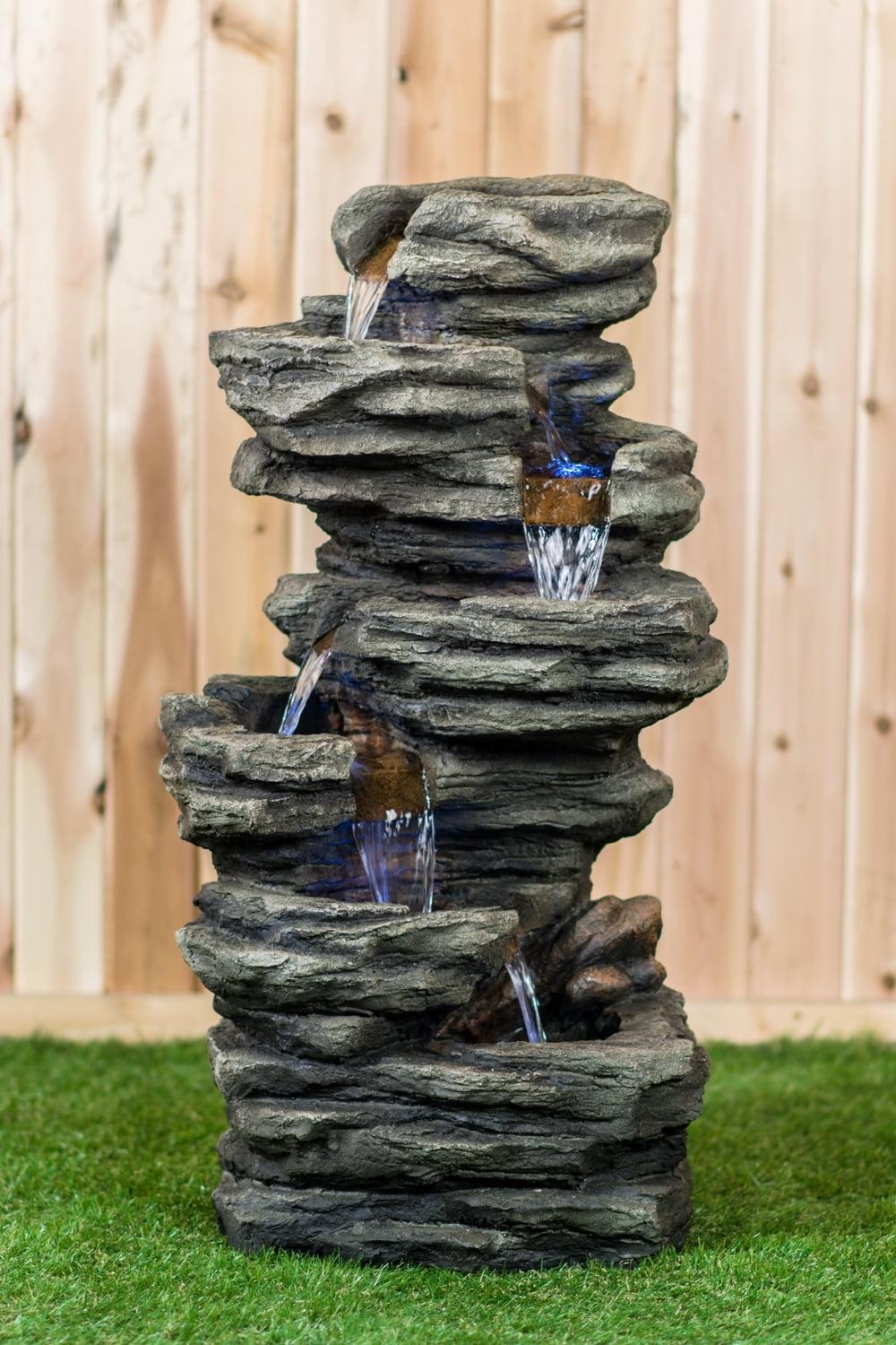 Seven Level Slate Stone Fountain with LED Lights