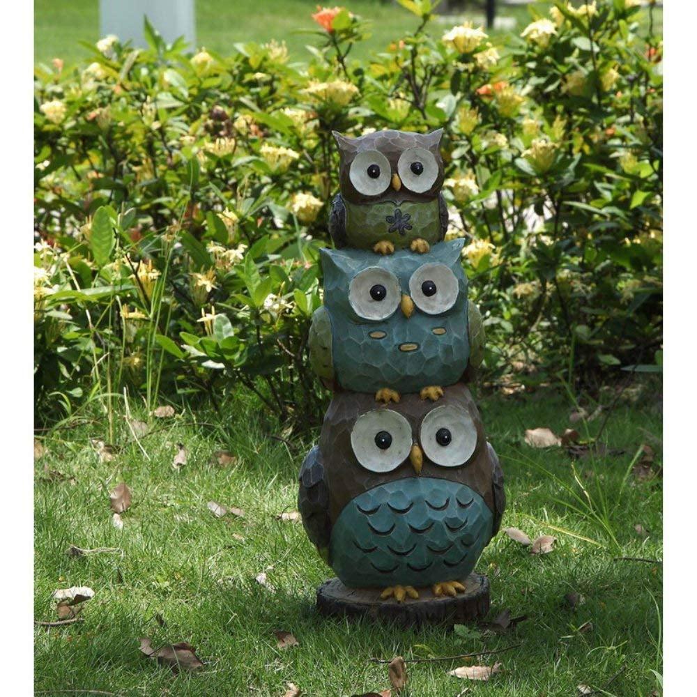 Stacked Owls Polyresin Garden Statue, 17.75 Inches