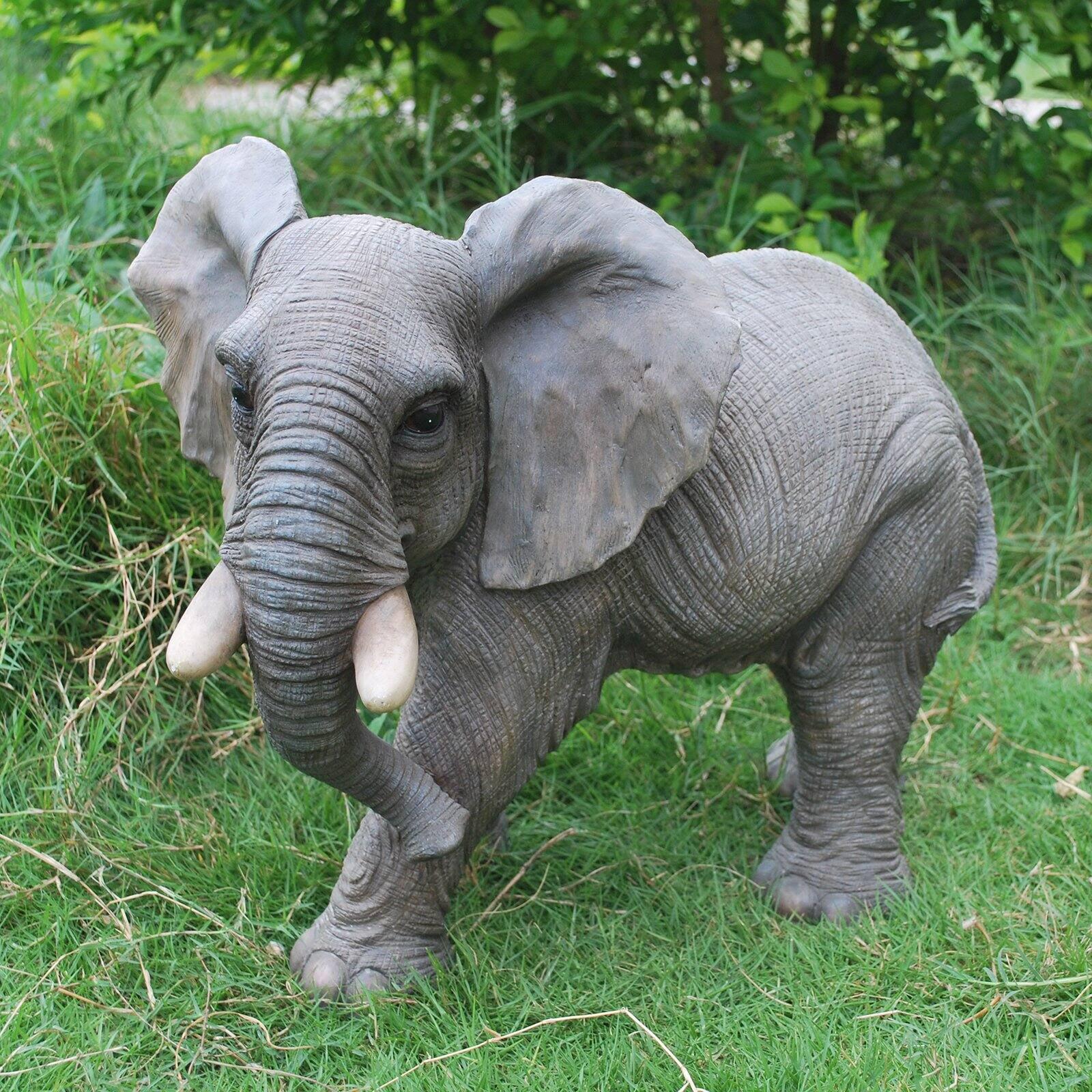 Realistic Gray Resin Walking Elephant Garden Statue