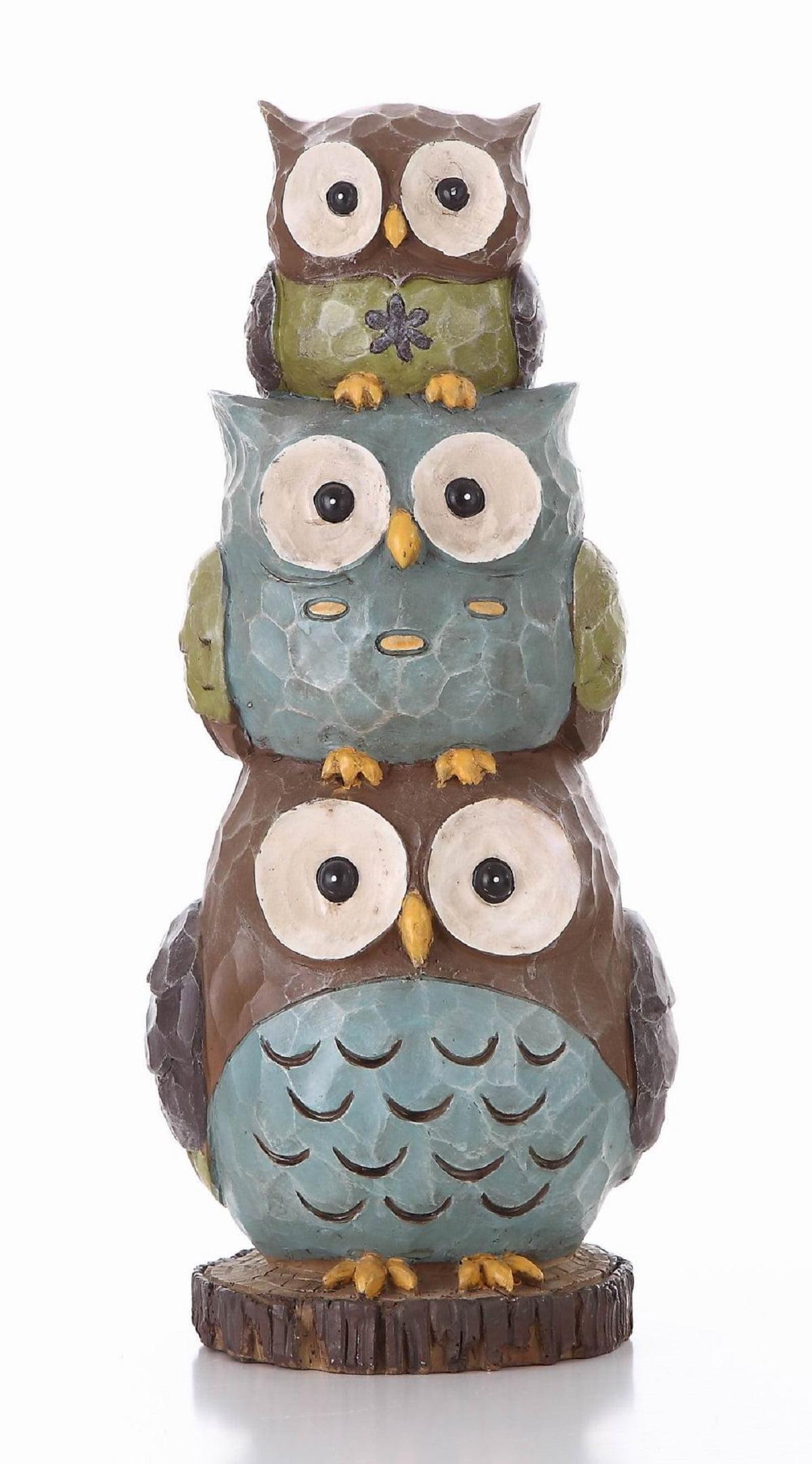 Hi-Line Gifts 17.75" Three Stack of Wide Eyed Owls Outdoor Garden Statue