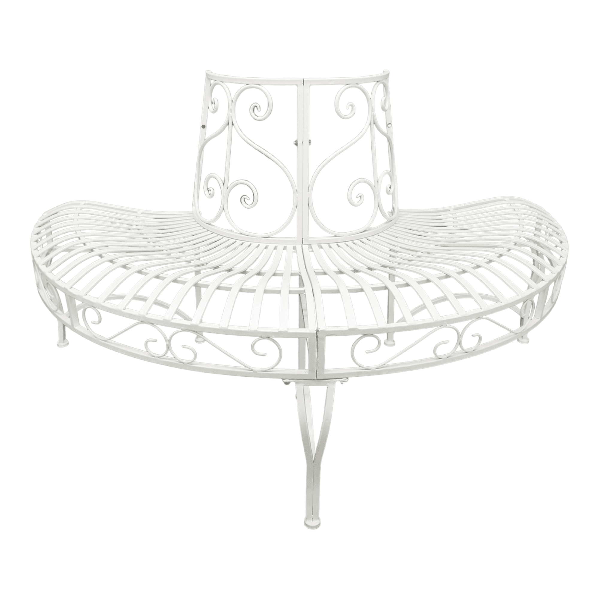 Elegant White Iron Semi-Circle Outdoor Bench