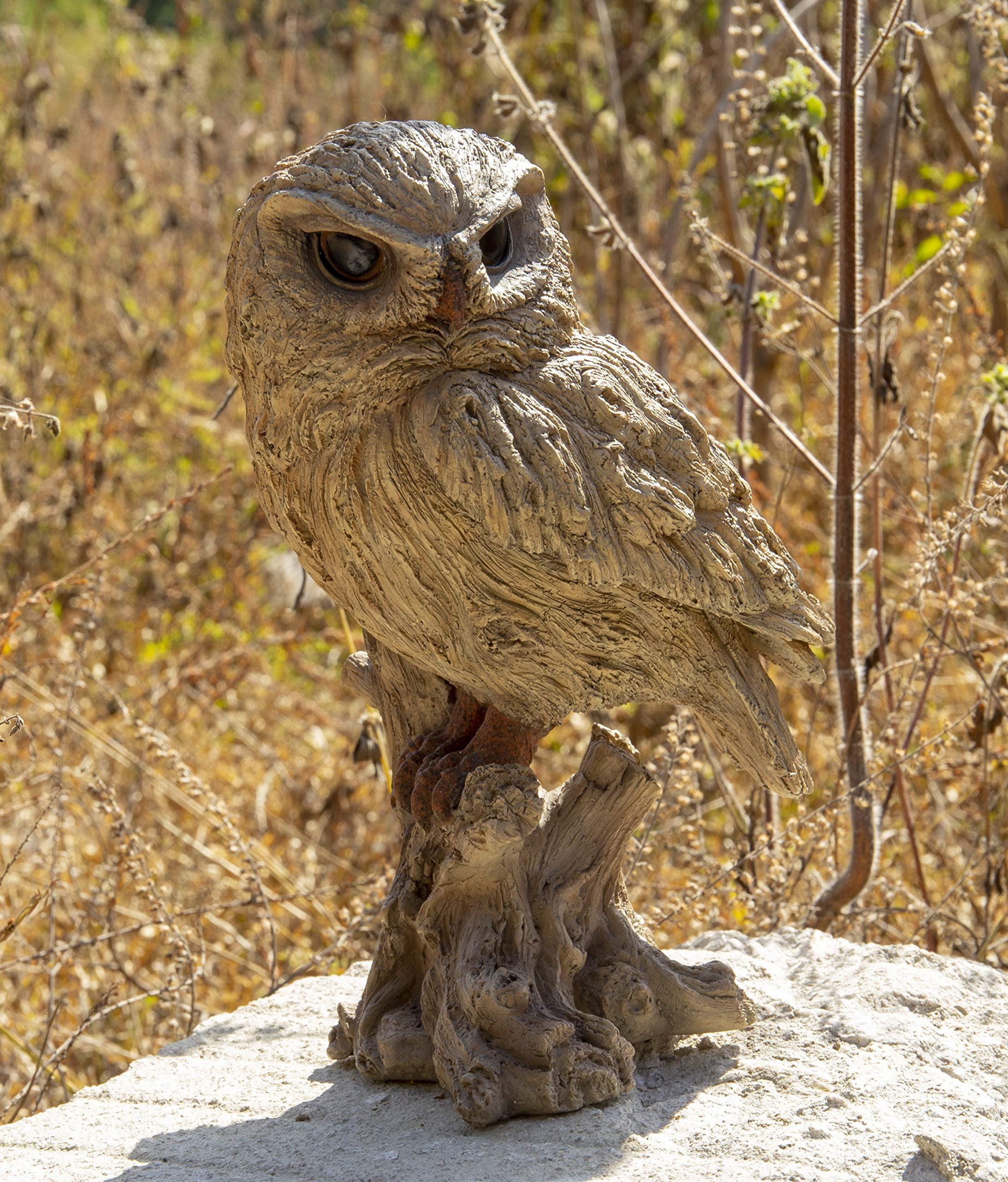 Driftwood Look Trumpet Owl Resin Garden Statue