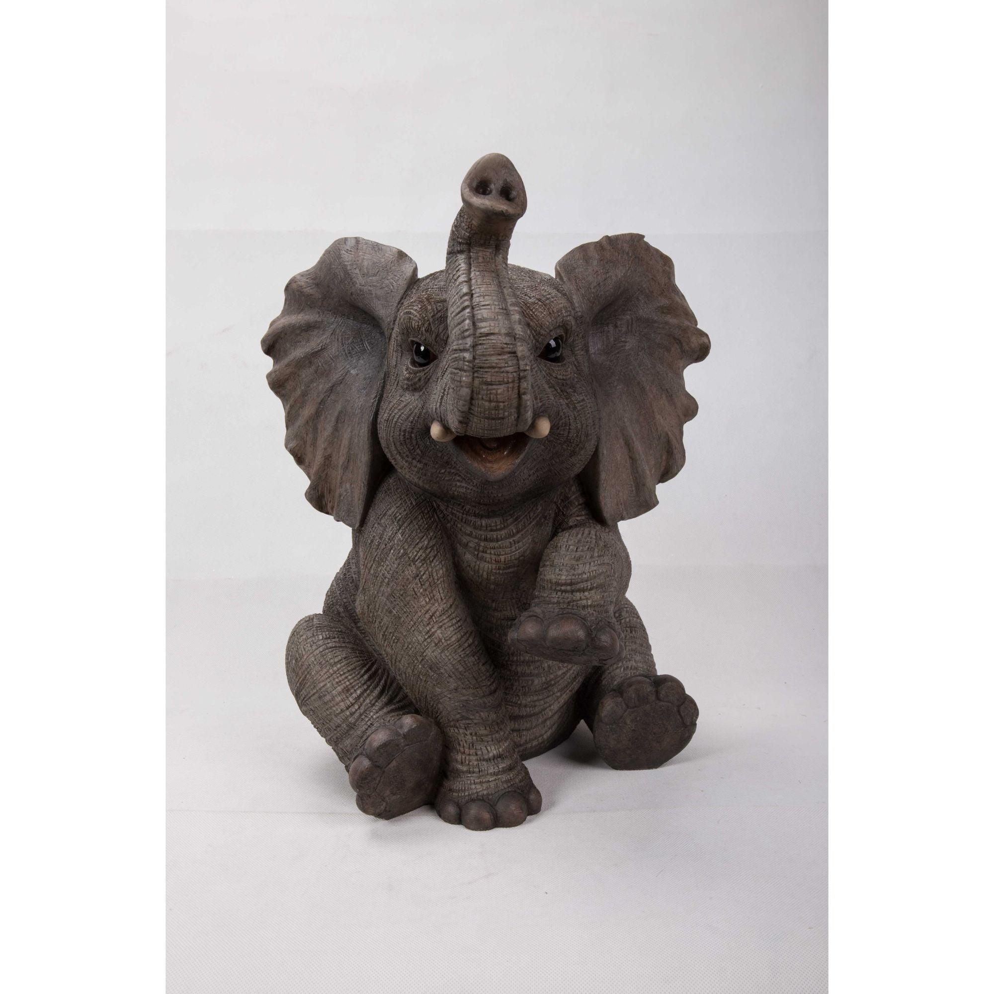 Hi-Line Gift Ltd. Sitting Elephant Baby with Trunk up Statue